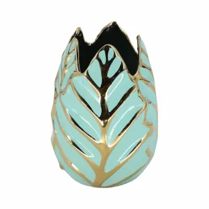 CERAMIC 12"H LEAF VASE, GREEN
