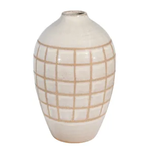 CERAMIC 14", PATTERNED VASE, BEIGE