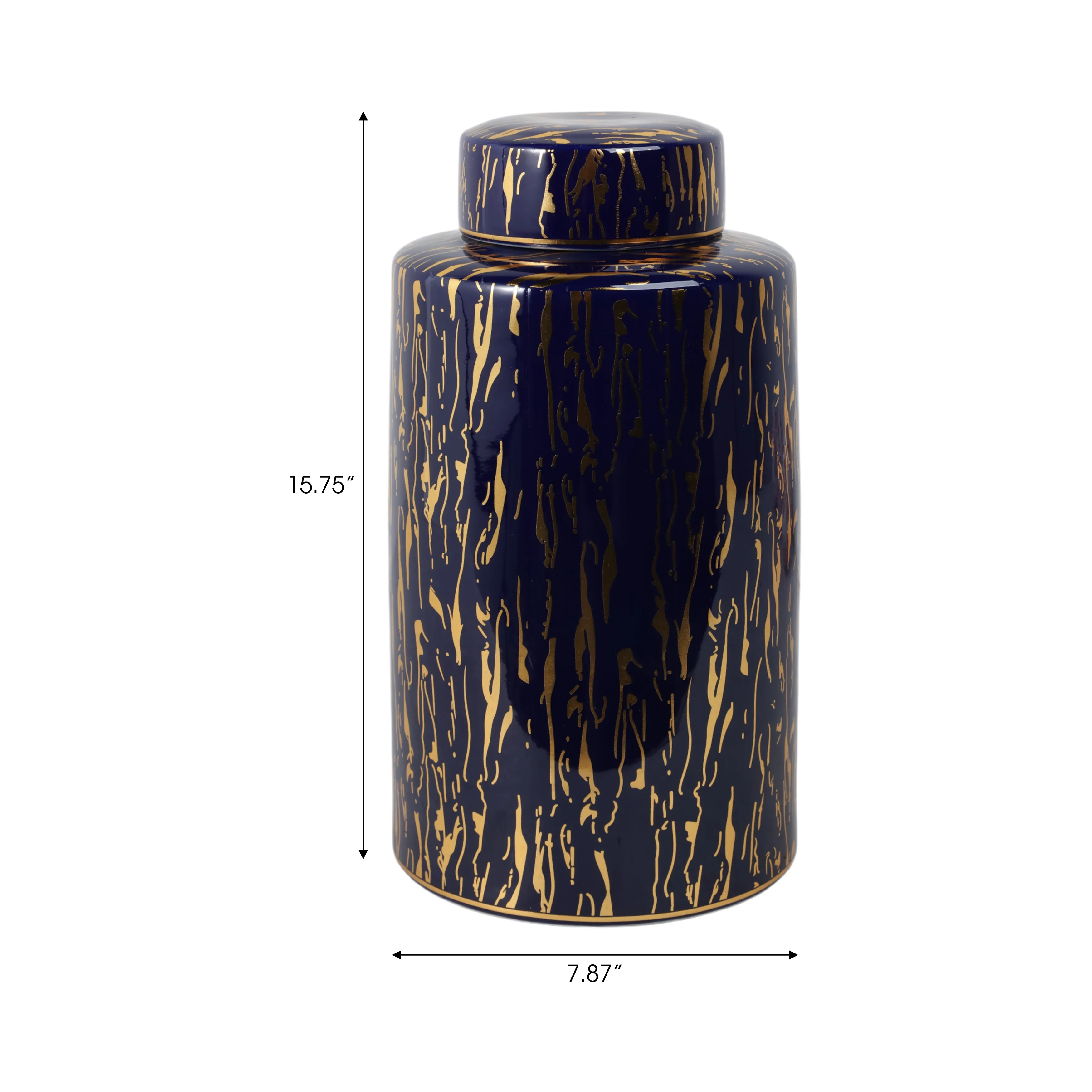 CERAMIC 16"H JAR, BLUE/GOLD