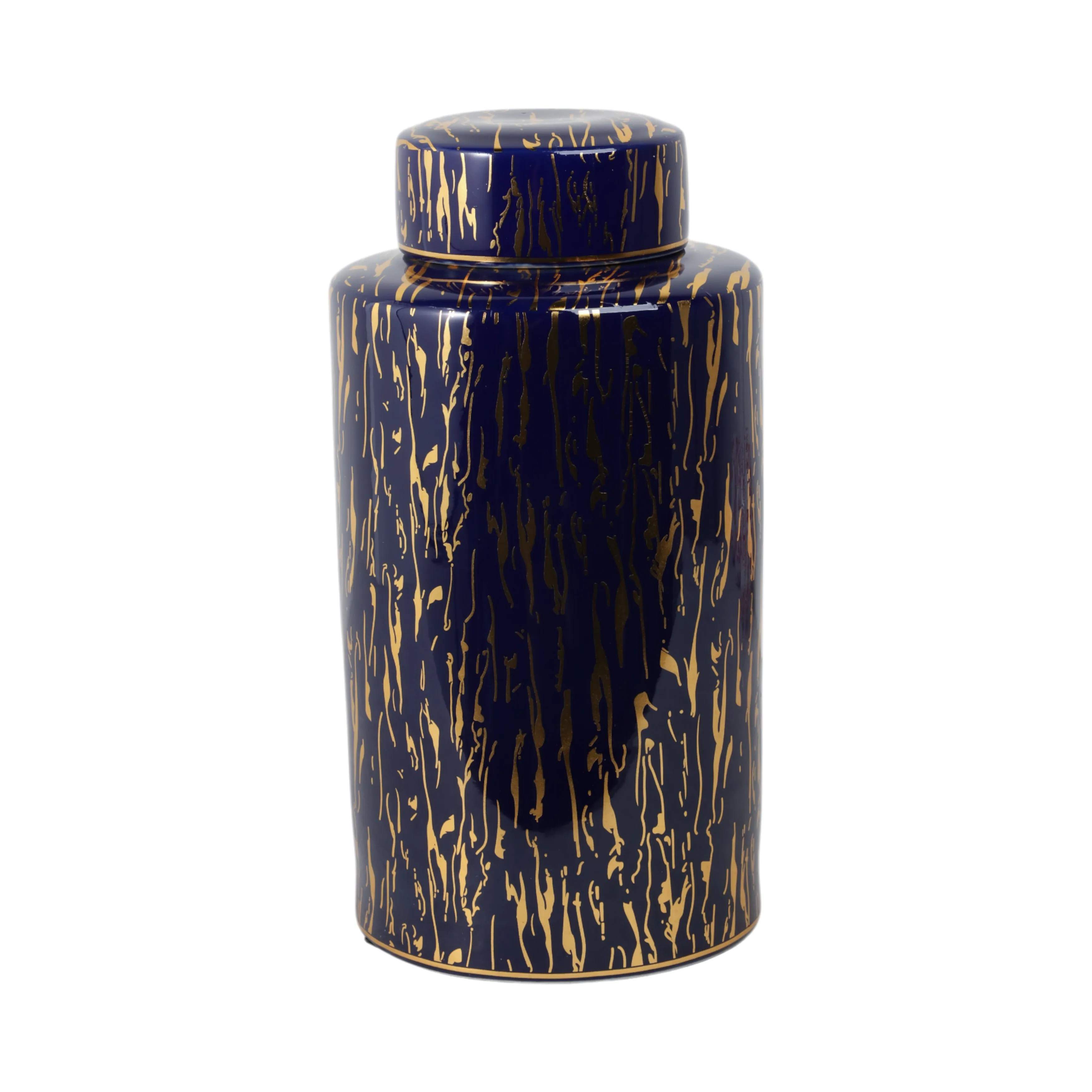 CERAMIC 16"H JAR, BLUE/GOLD