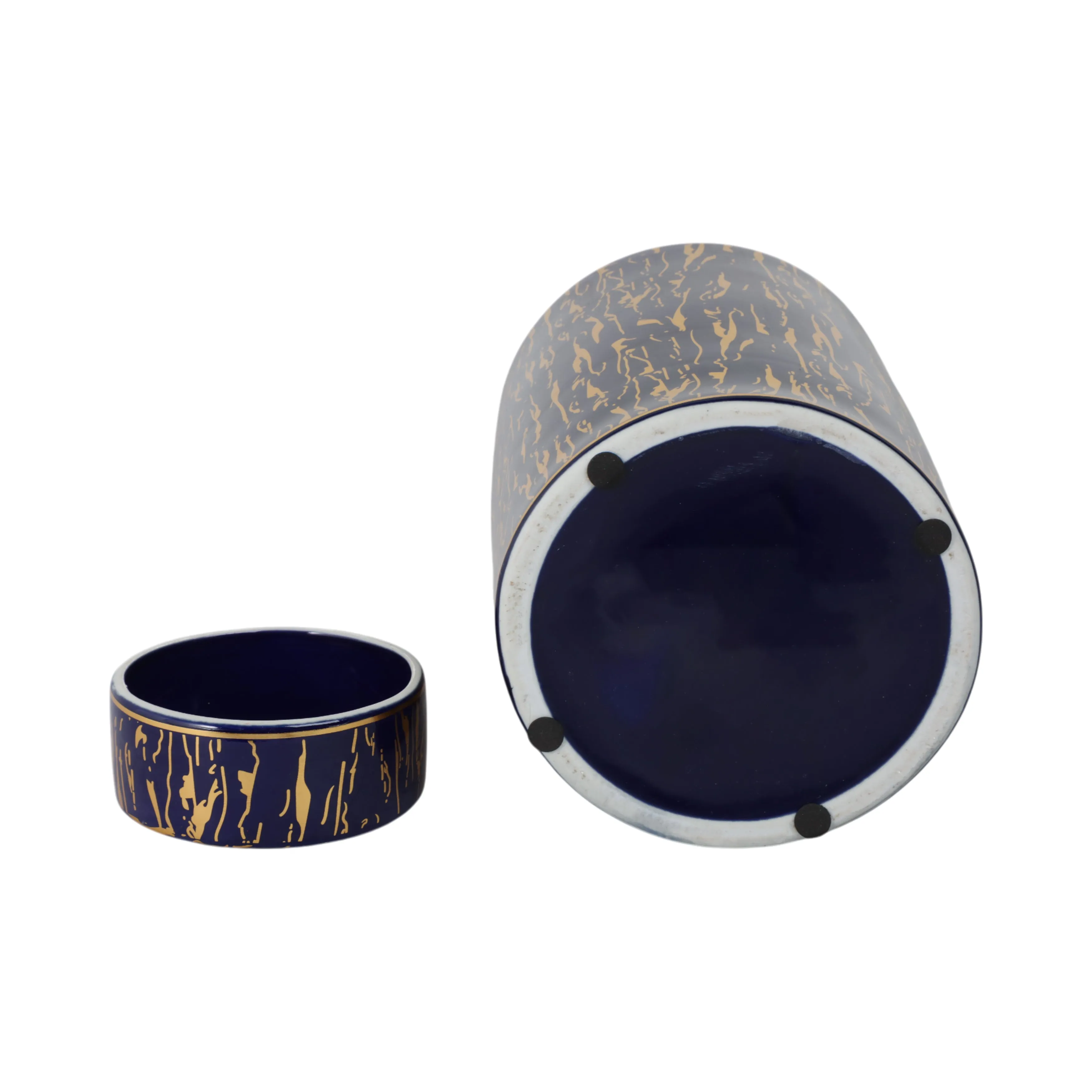 CERAMIC 16"H JAR, BLUE/GOLD