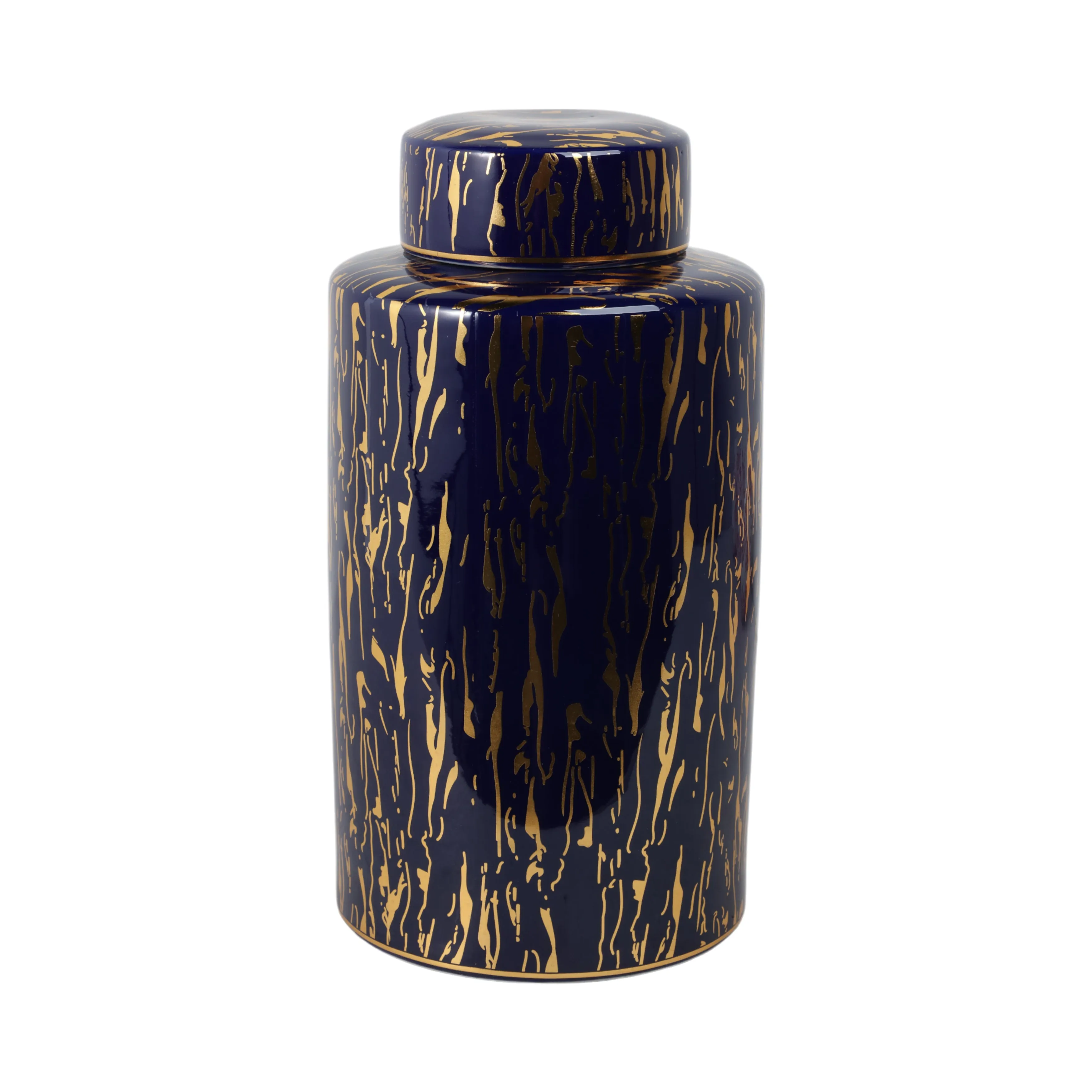 CERAMIC 16"H JAR, BLUE/GOLD