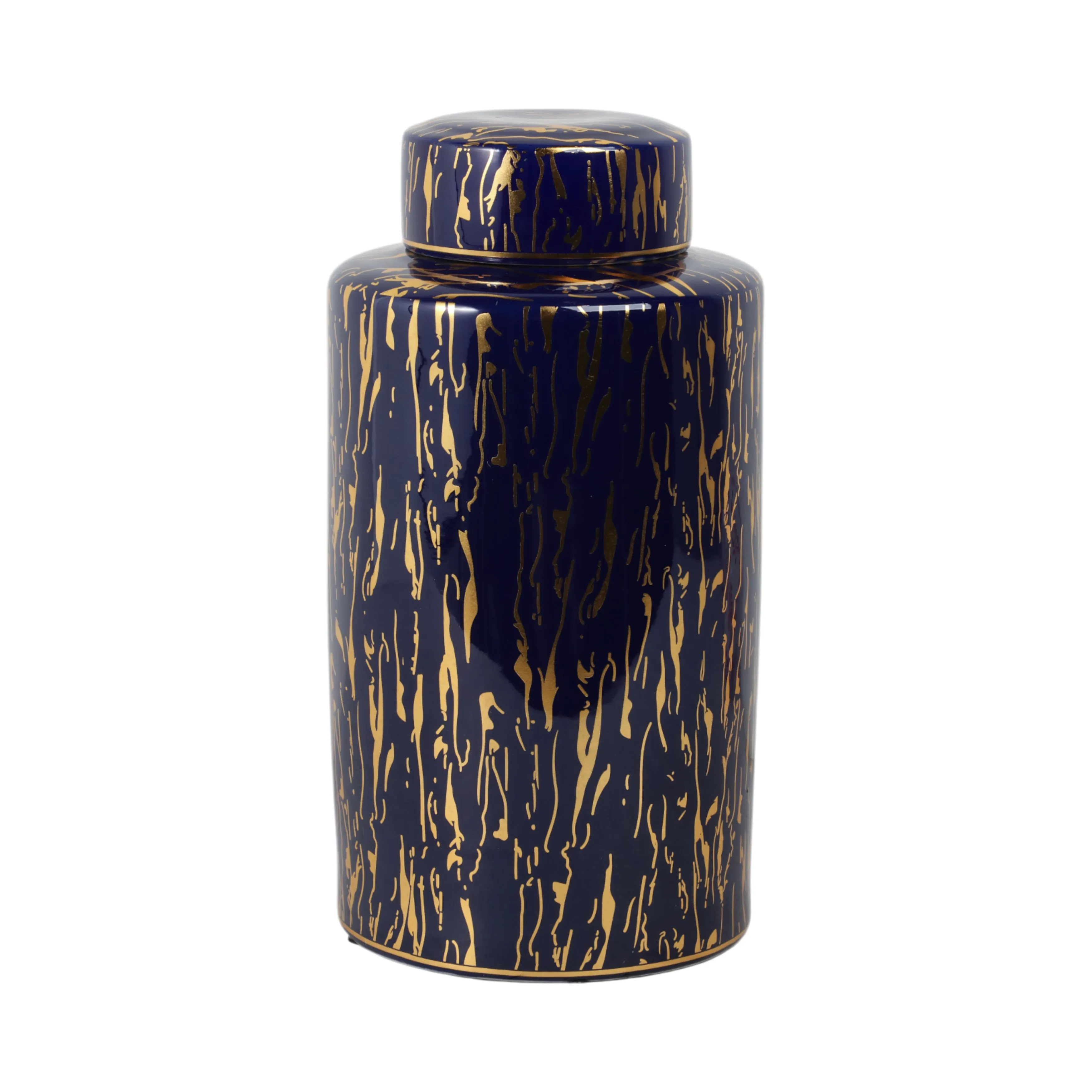 CERAMIC 16"H JAR, BLUE/GOLD