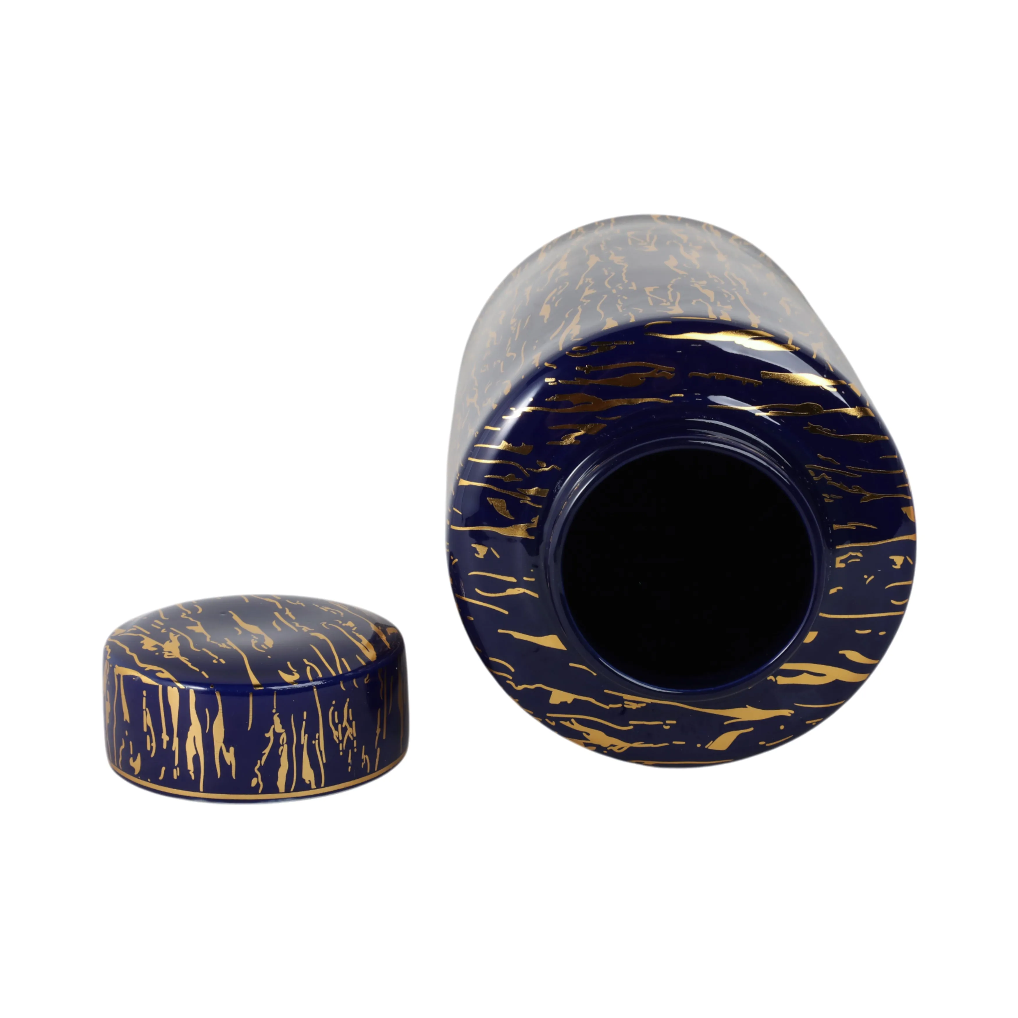 CERAMIC 16"H JAR, BLUE/GOLD