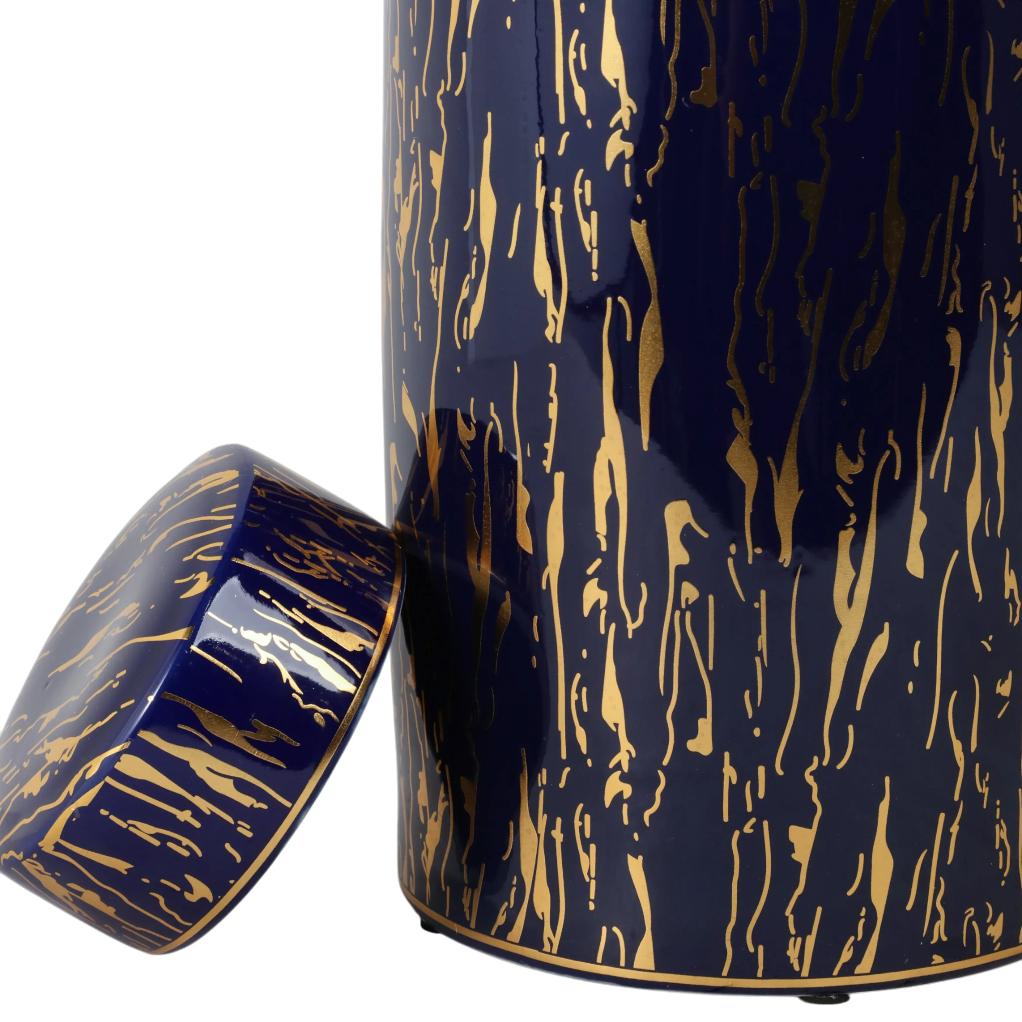 CERAMIC 16"H JAR, BLUE/GOLD