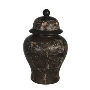 CERAMIC 18" TEMPLE JAR, ANTIQUE BLACK