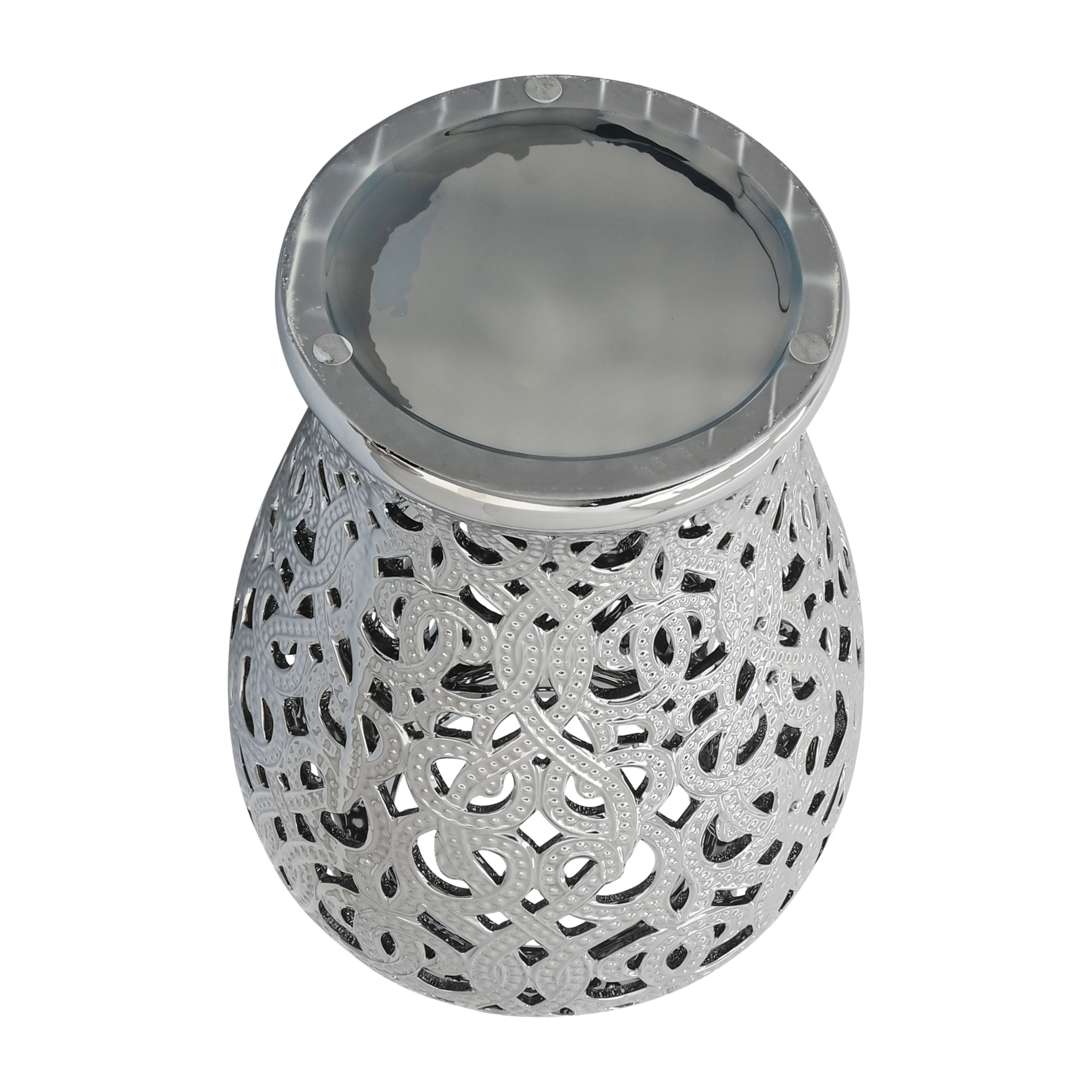 CERAMIC 24" CUT-OUT TEMPLE JAR, SHINY SILVER