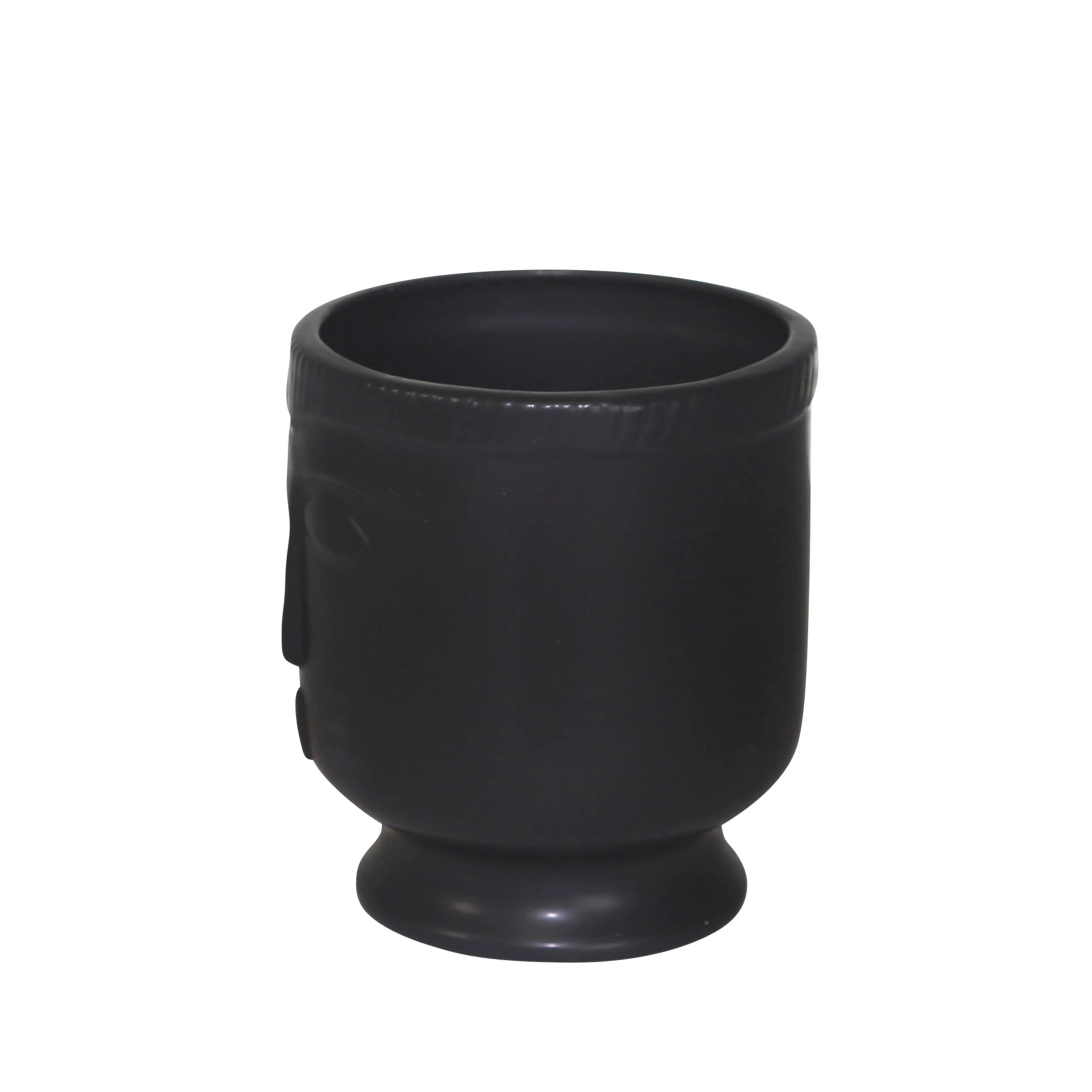 CERAMIC 6" FACE VASE W/BASE, BLACK