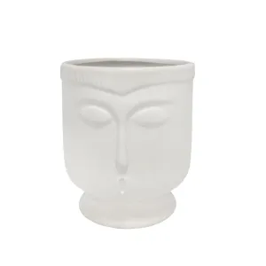 CERAMIC 6" FACE VASE W/BASE, WHITE