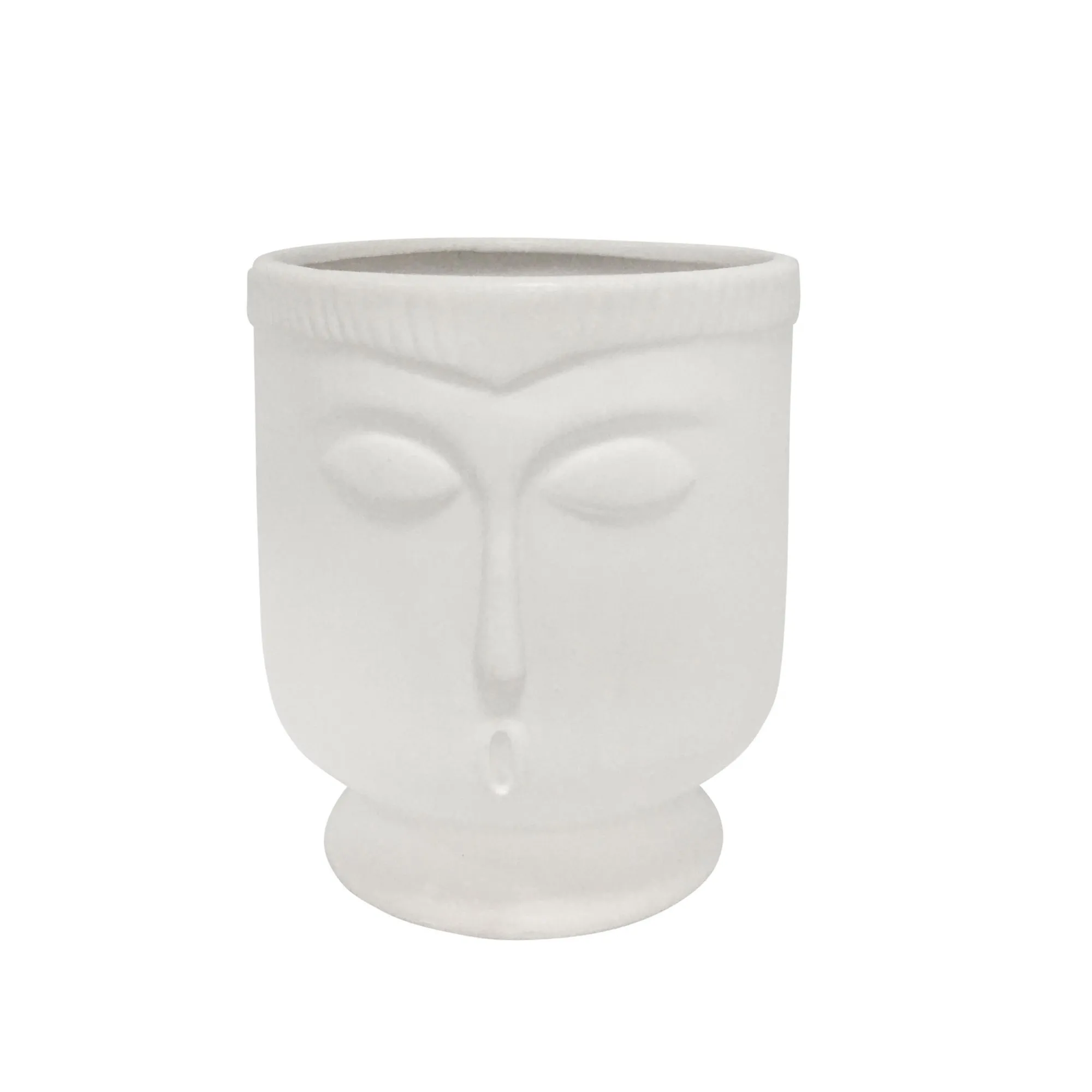 CERAMIC 6" FACE VASE W/BASE, WHITE