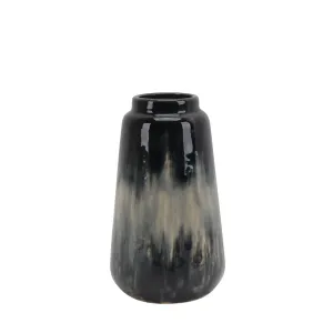 CERAMIC 9.5" VASE, BLACK/BLUEMIX