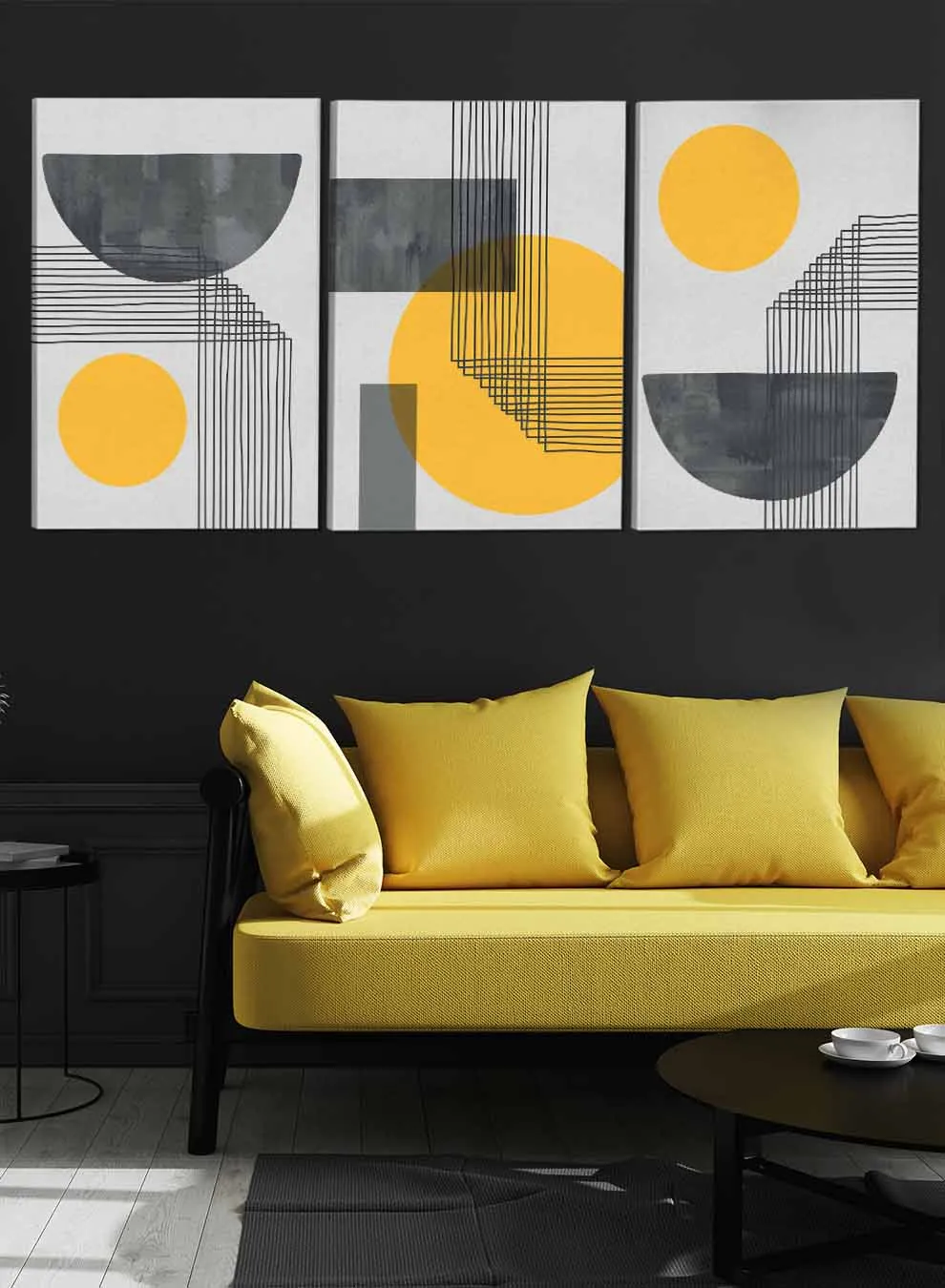 Circles Rectangle Curved Lines Paintings(set of 3)
