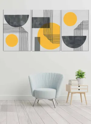 Circles Rectangle Curved Lines Paintings(set of 3)