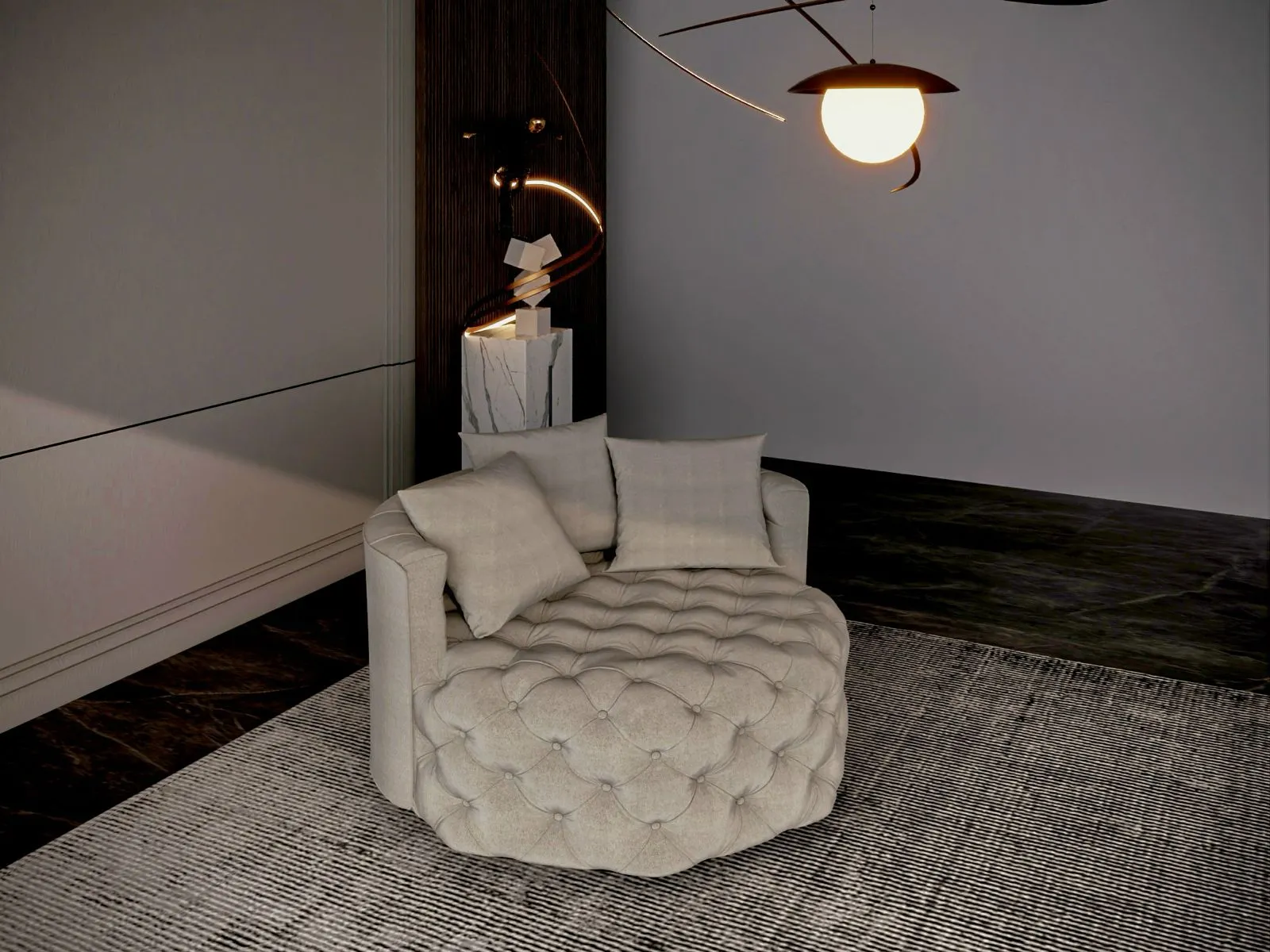 Circular velvet chair size 120x120x70 cm