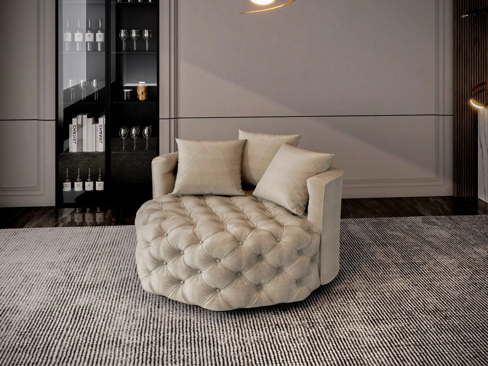 Circular velvet chair size 120x120x70 cm