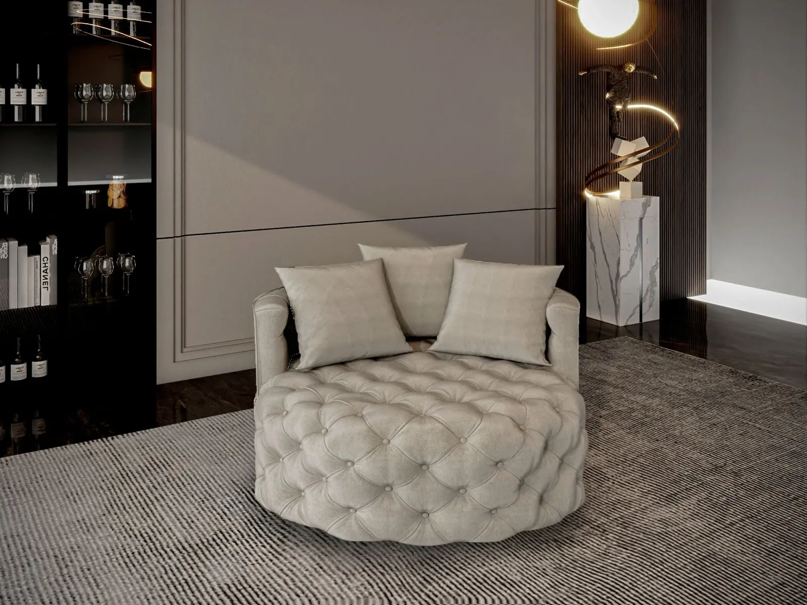 Circular velvet chair size 120x120x70 cm