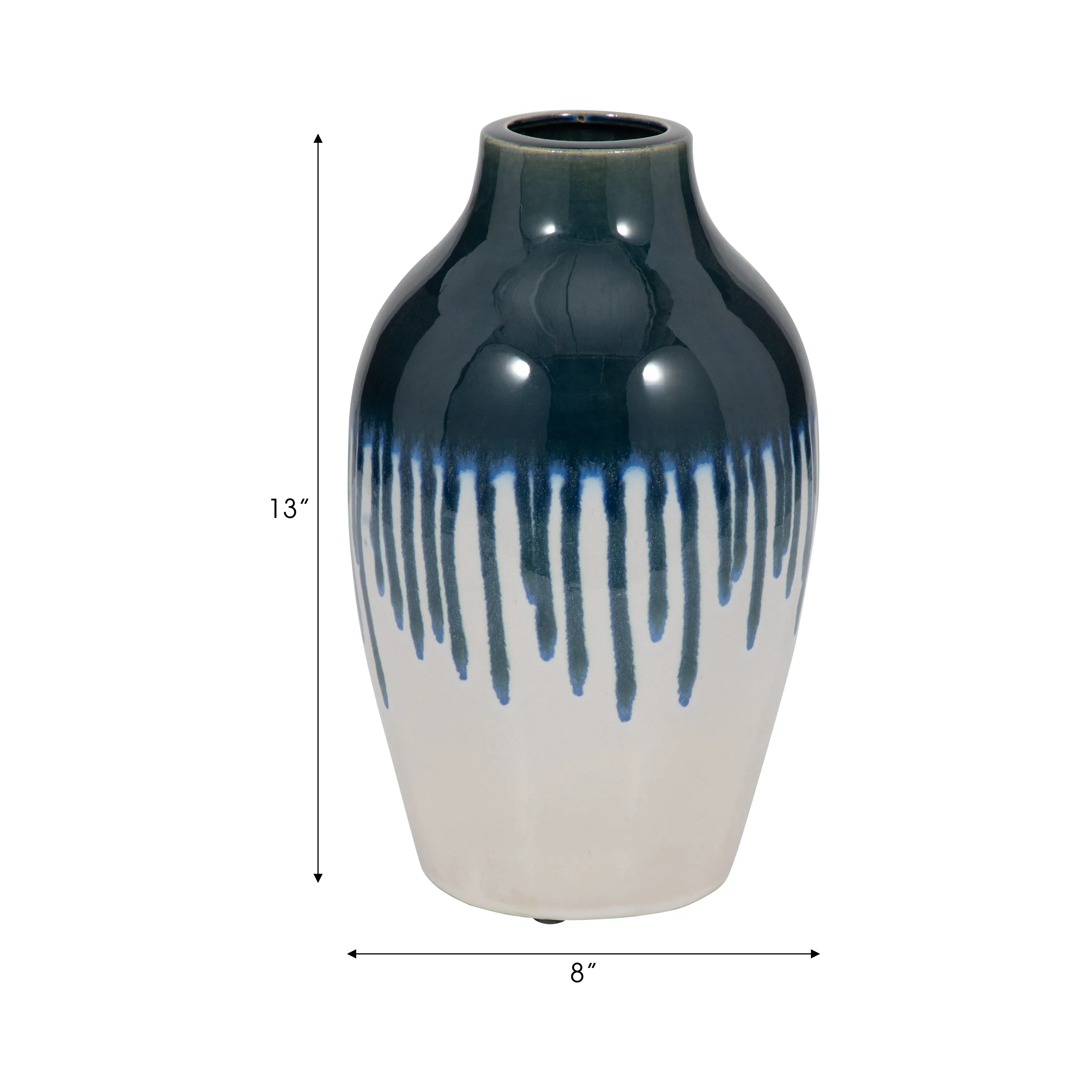 CLAY, 13" DRIP VASE, BLUE/WHITE