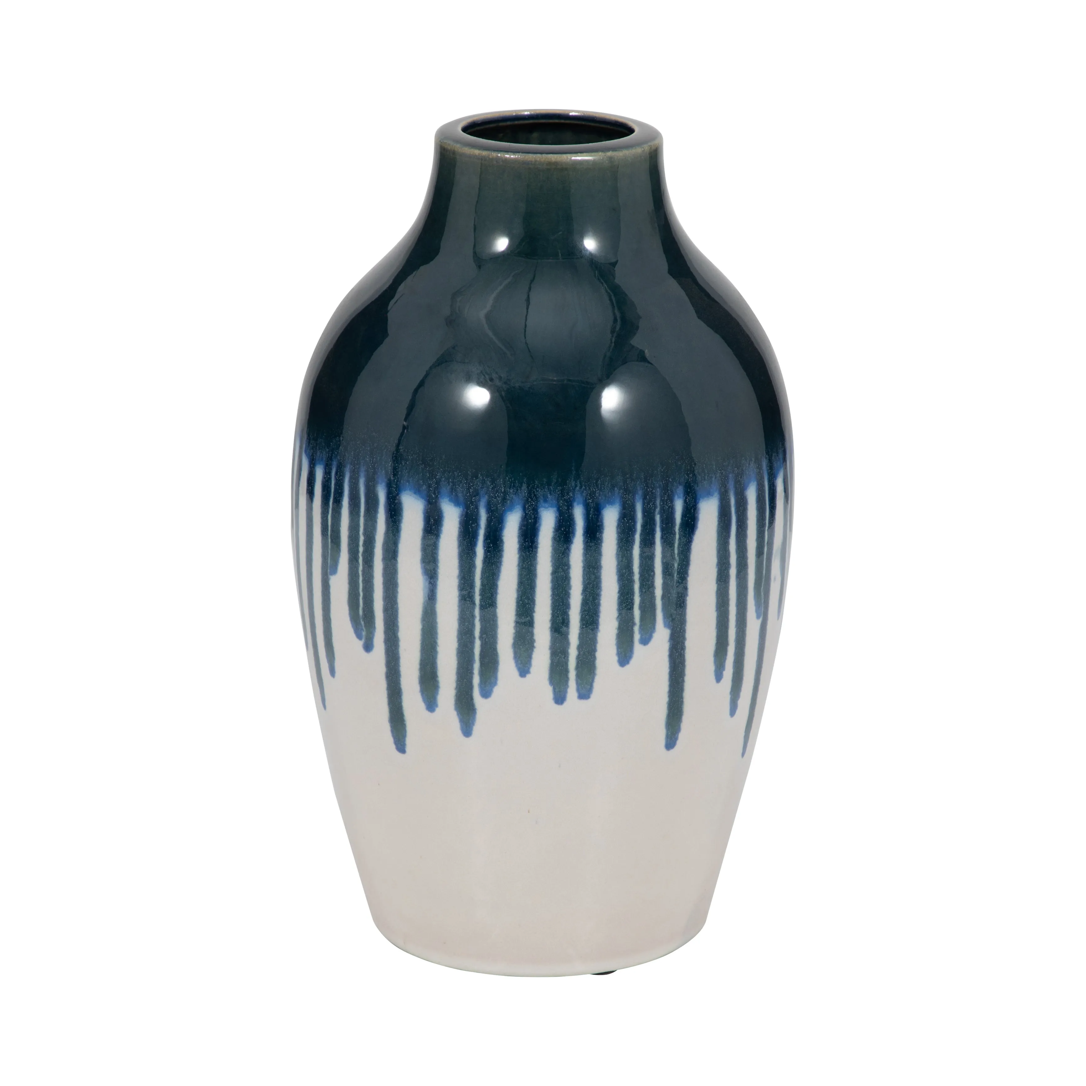CLAY, 13" DRIP VASE, BLUE/WHITE