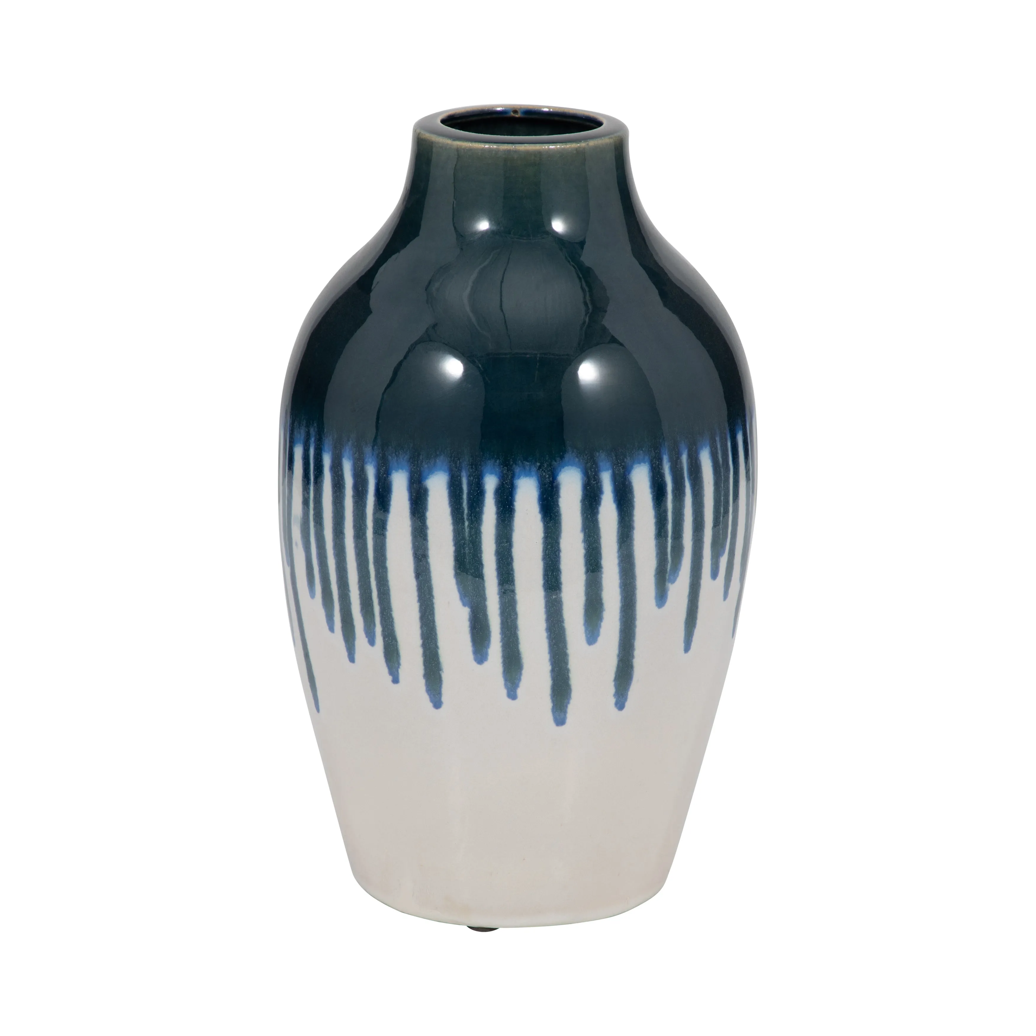 CLAY, 13" DRIP VASE, BLUE/WHITE