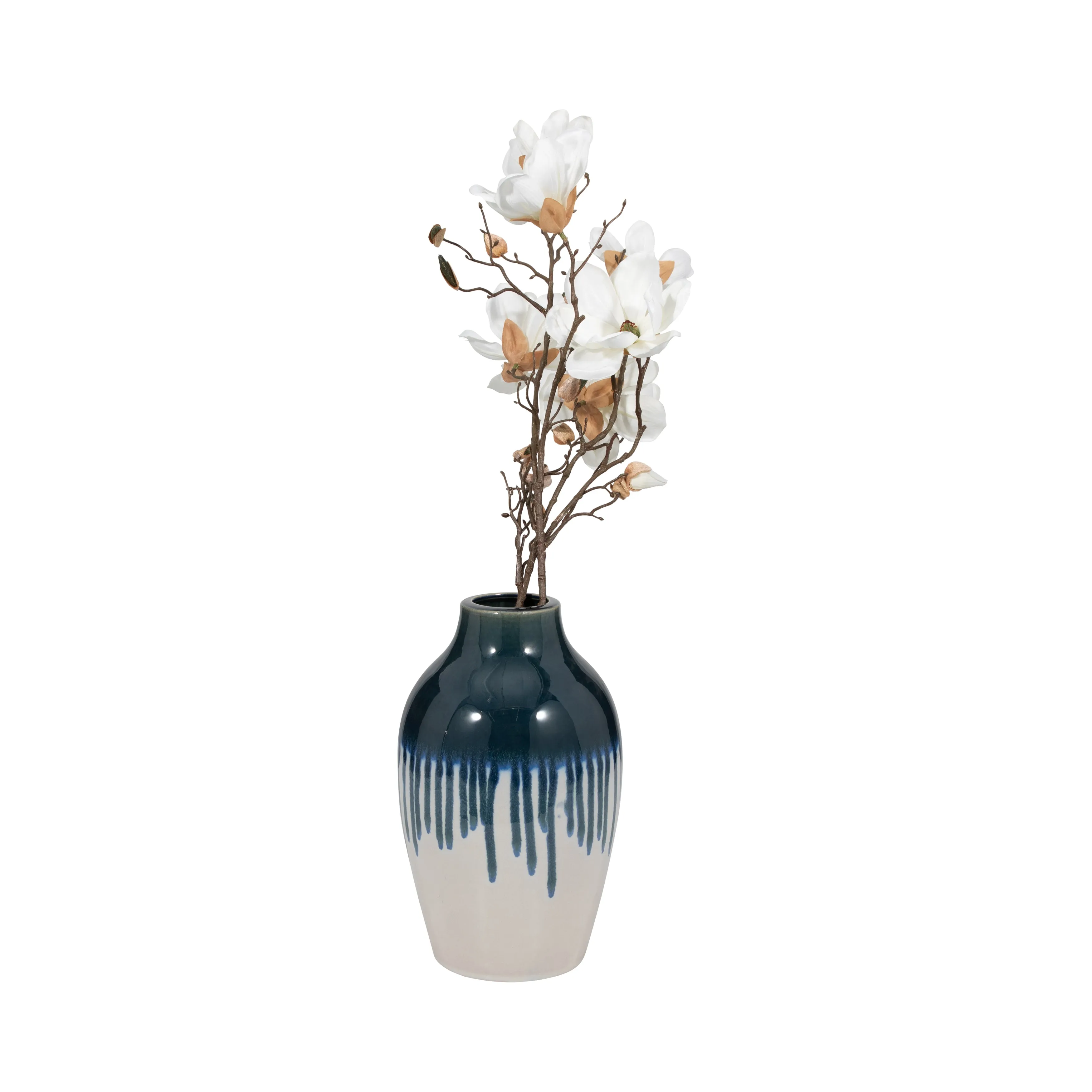CLAY, 13" DRIP VASE, BLUE/WHITE