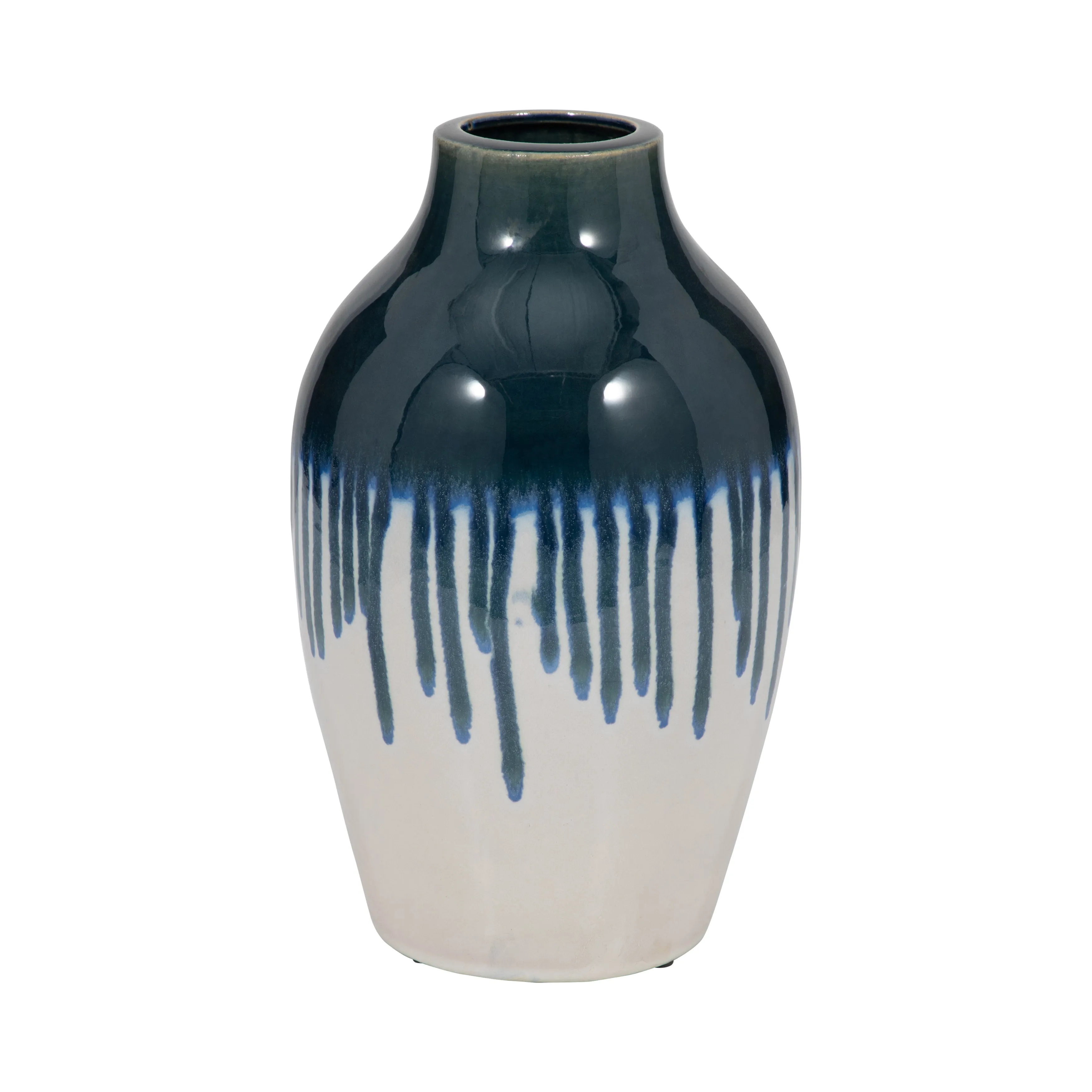 CLAY, 13" DRIP VASE, BLUE/WHITE