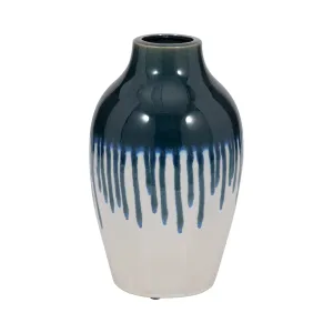 CLAY, 13" DRIP VASE, BLUE/WHITE