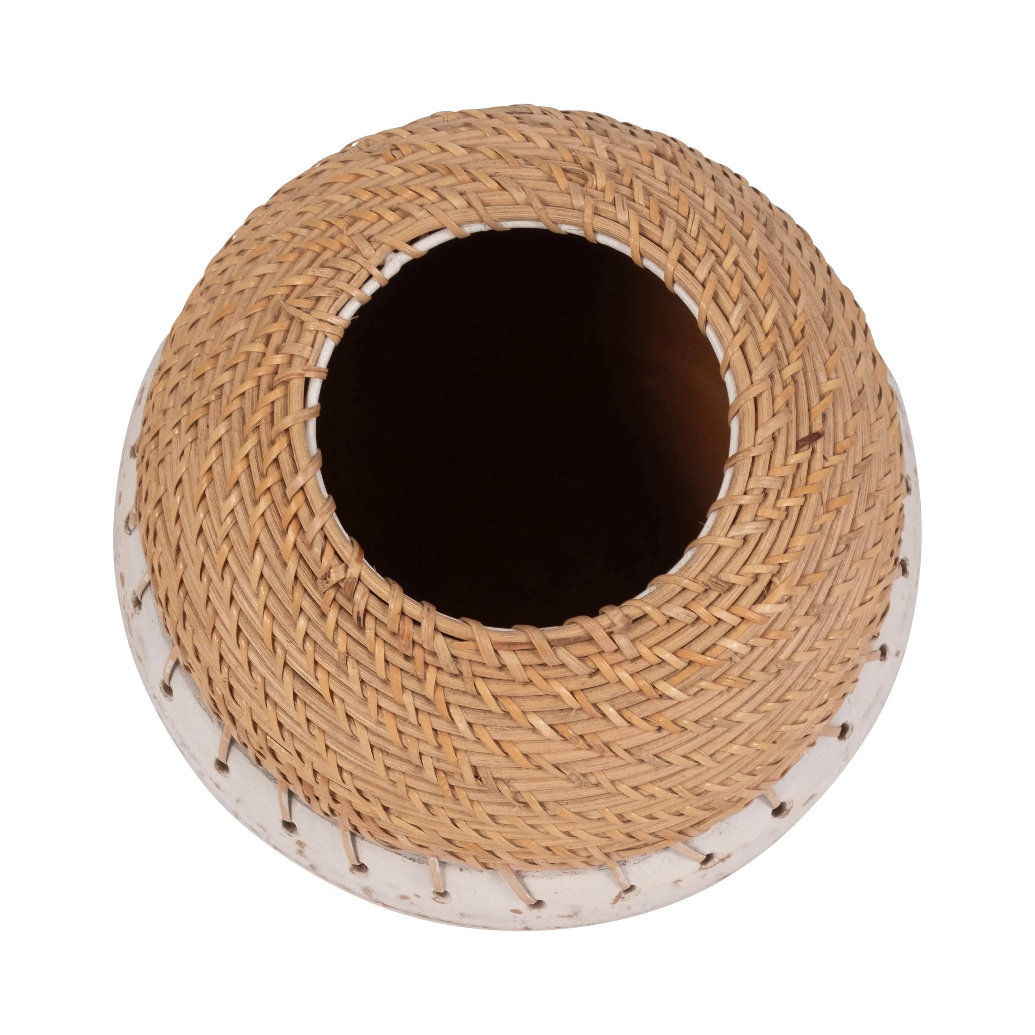 CLAY, 9" VASE WITH WOVEN TOP, WHITE/NATURAL