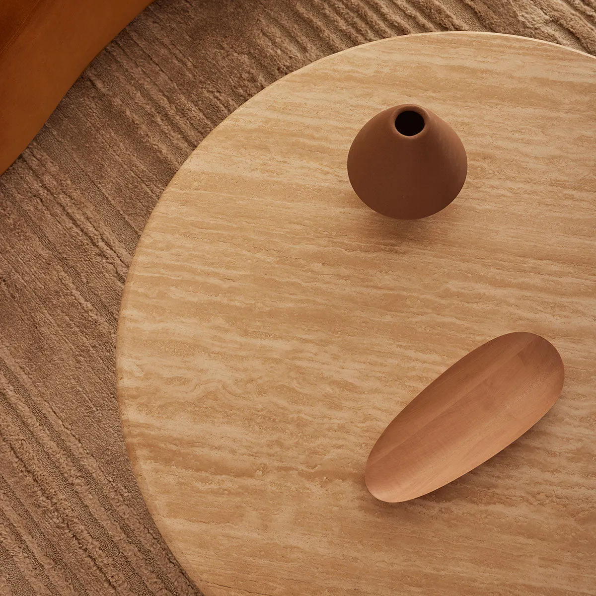 Cosmos Coffee Table (Walnut, Travertine, 85cm)