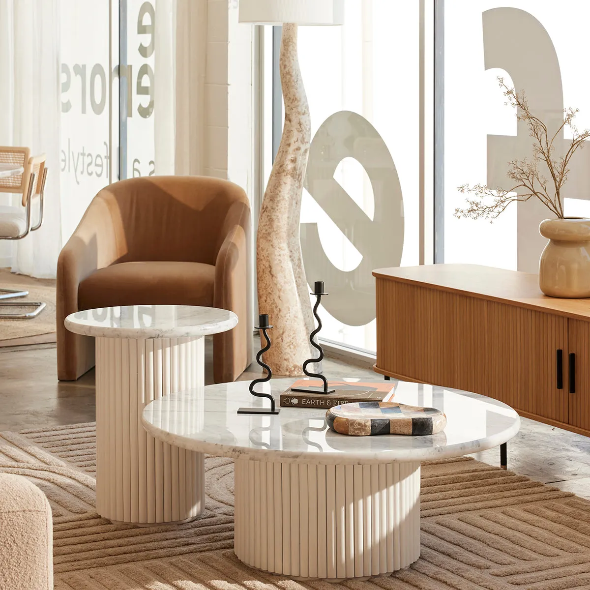Cosmos Side Table (White Oak, Carrara Marble)