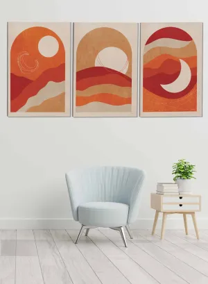 Crescent Moon And Sun Abstract Paintings(set of 3)