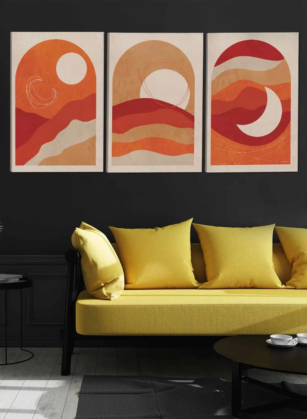 Crescent Moon And Sun Abstract Paintings(set of 3)