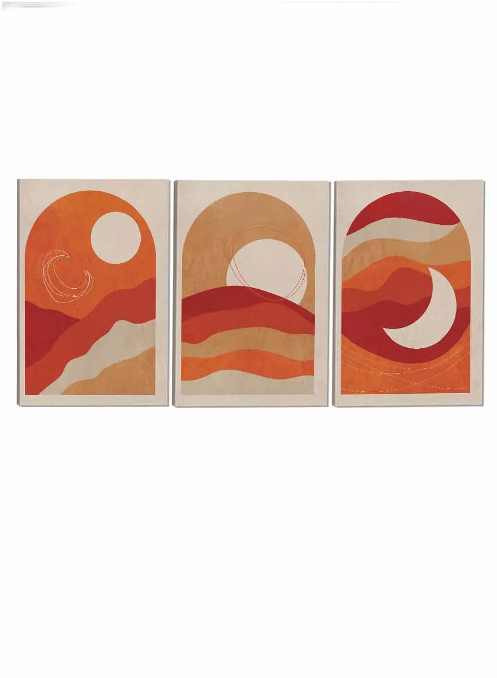 Crescent Moon And Sun Abstract Paintings(set of 3)