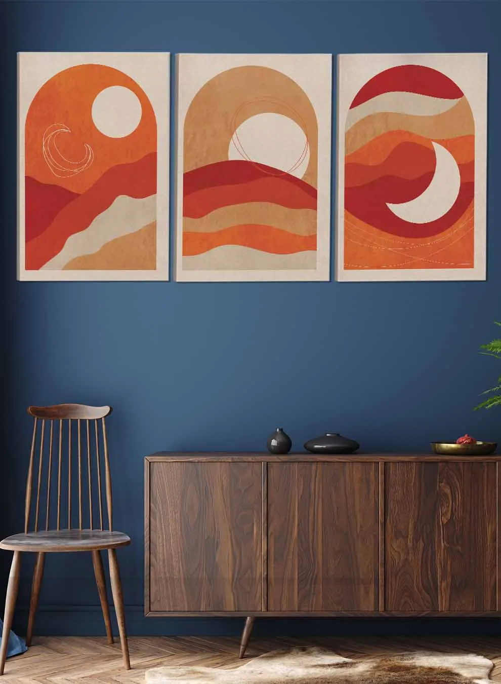 Crescent Moon And Sun Abstract Paintings(set of 3)