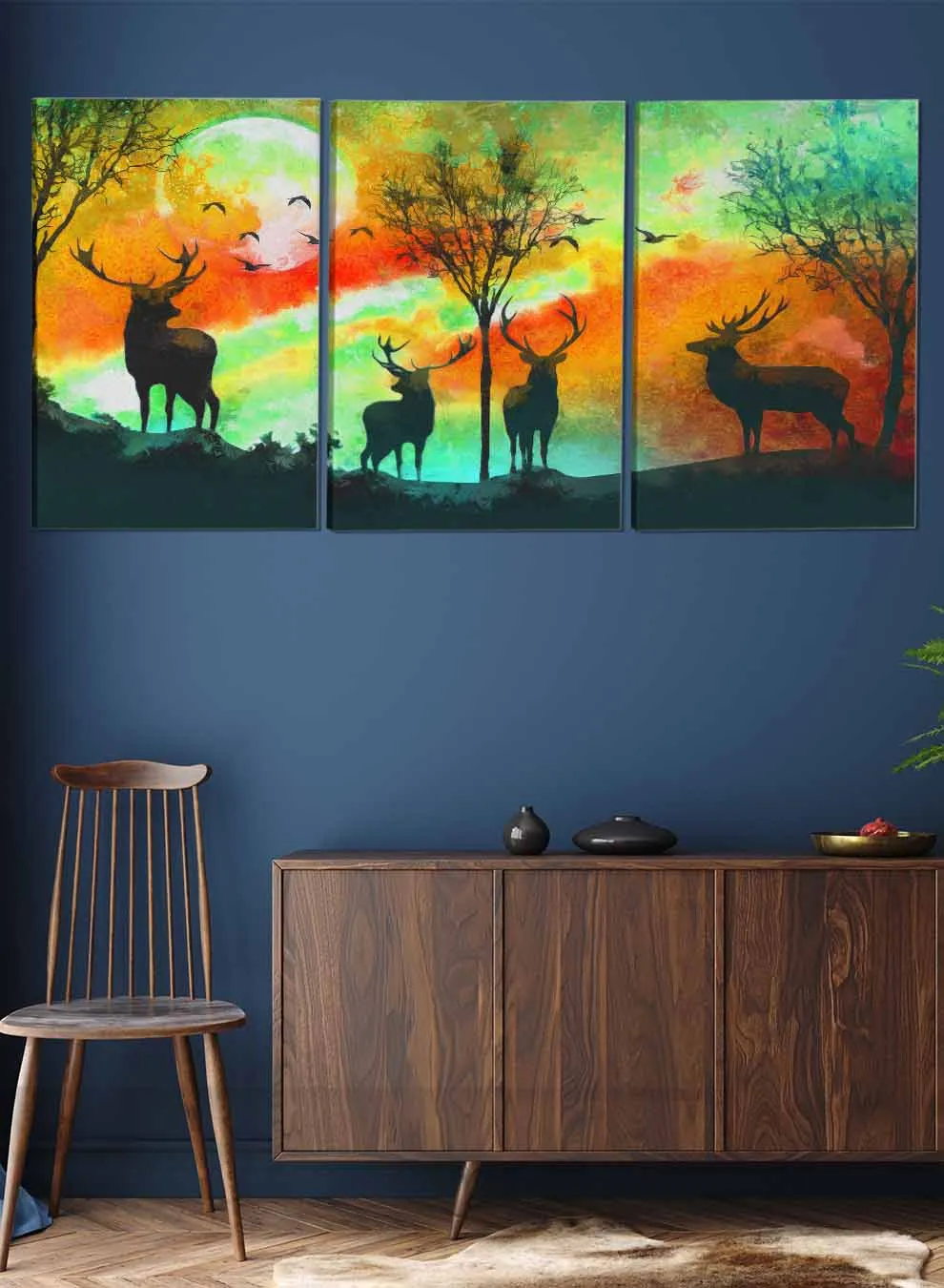 Deer In Jungle Paintings(set of 3)