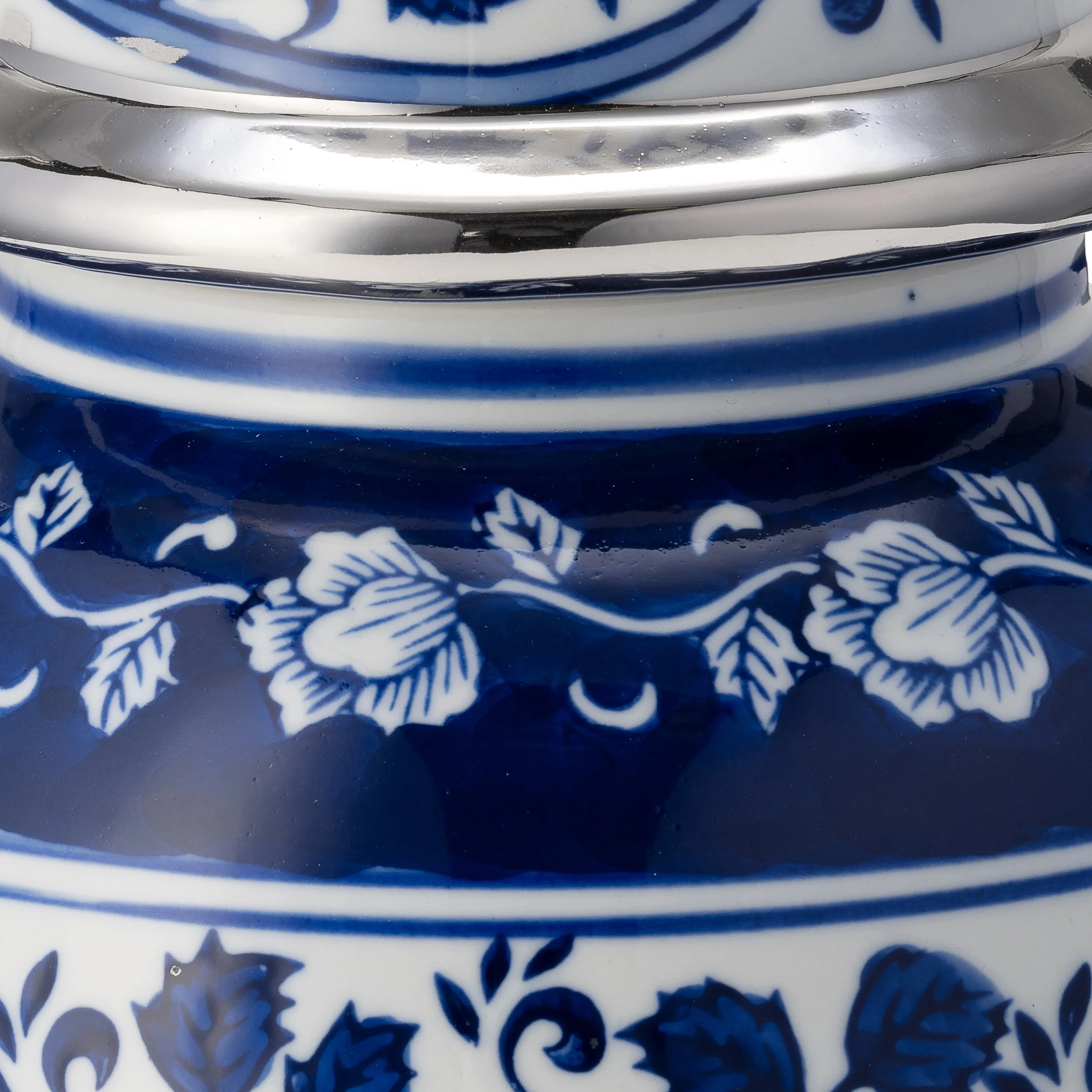 EC CER,14"BLUE/WHITE TEMPLE JAR, SILVER