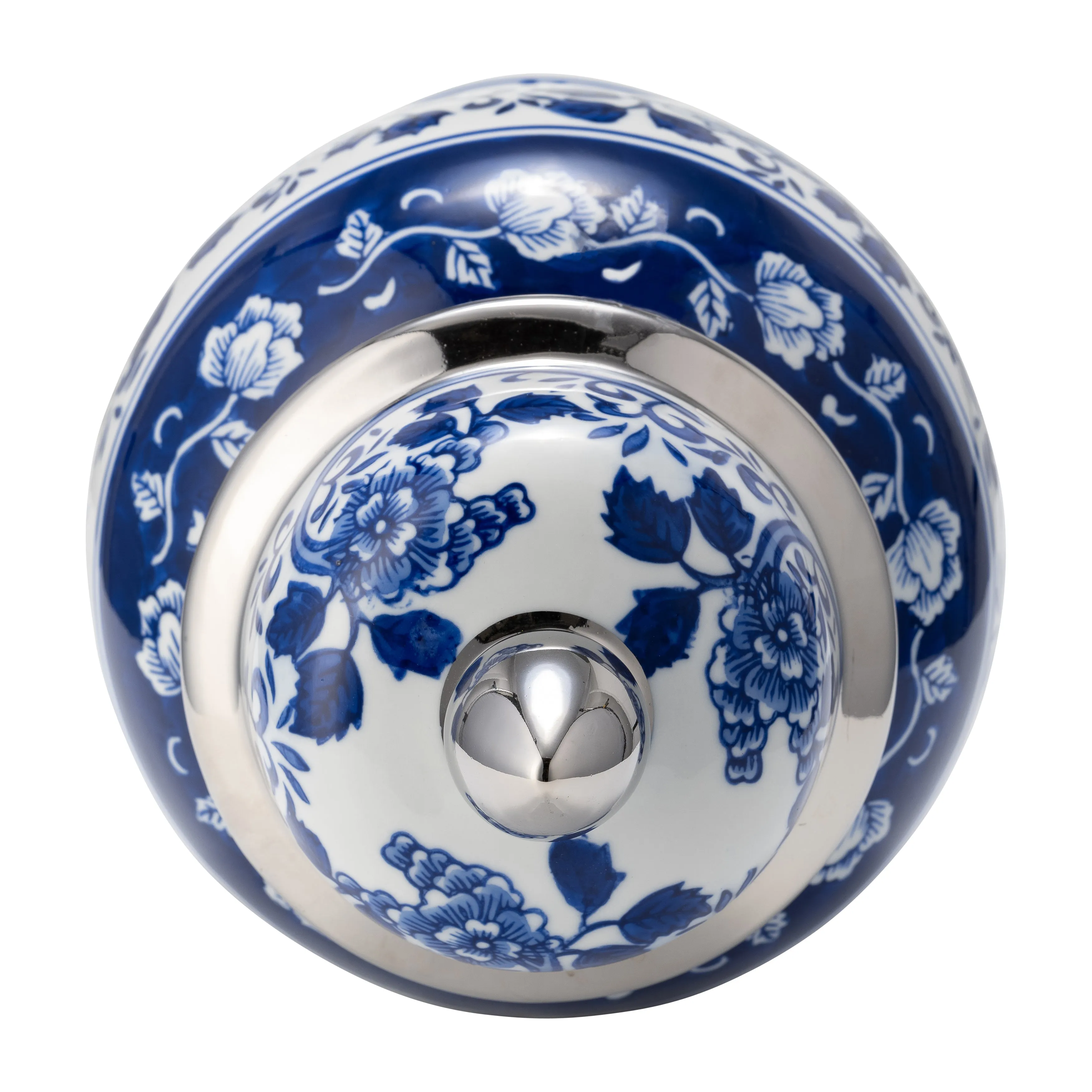 EC CER,14"BLUE/WHITE TEMPLE JAR, SILVER