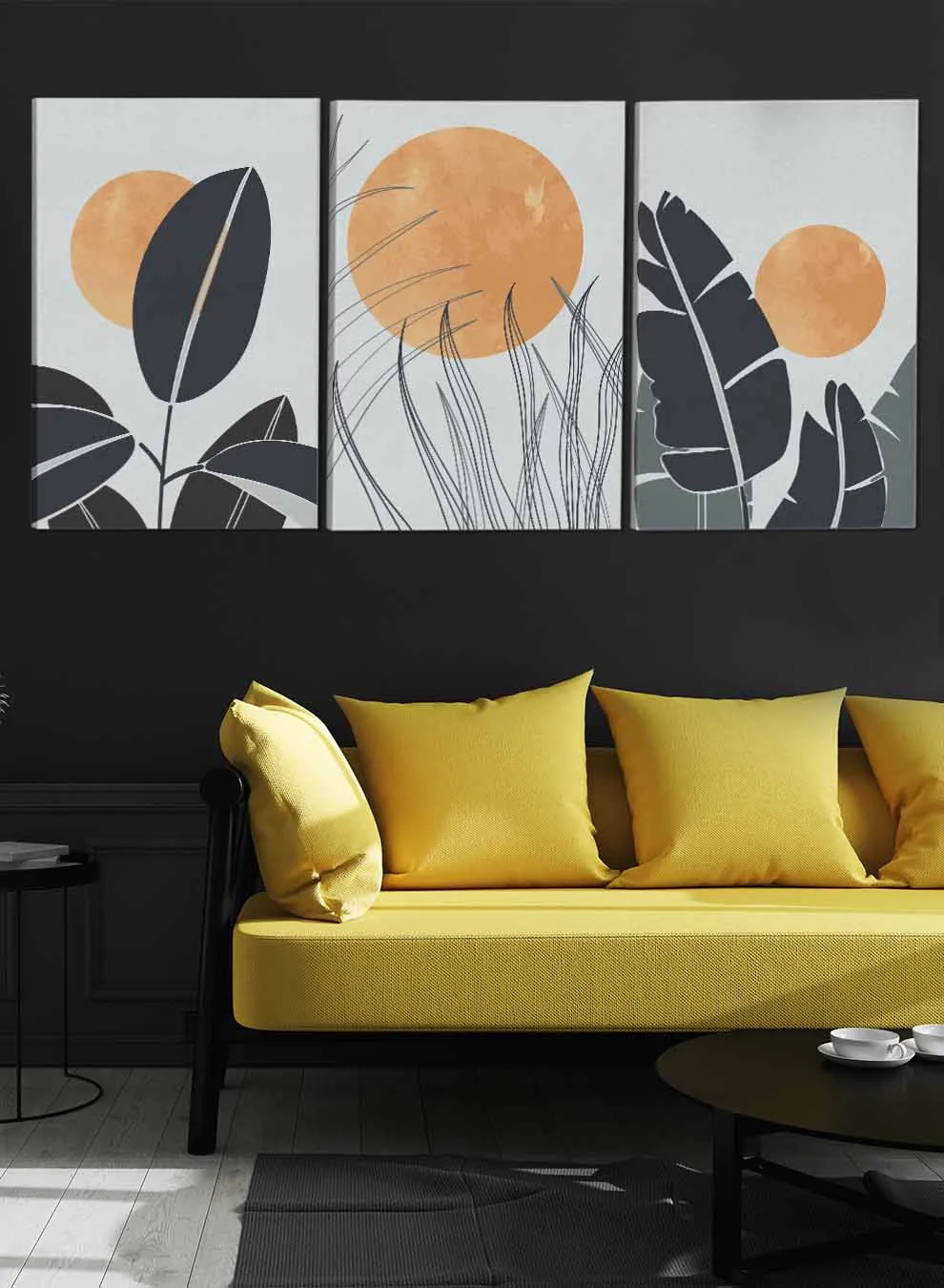 Floral Plant And Circle Abstract Paintings(set of 3)