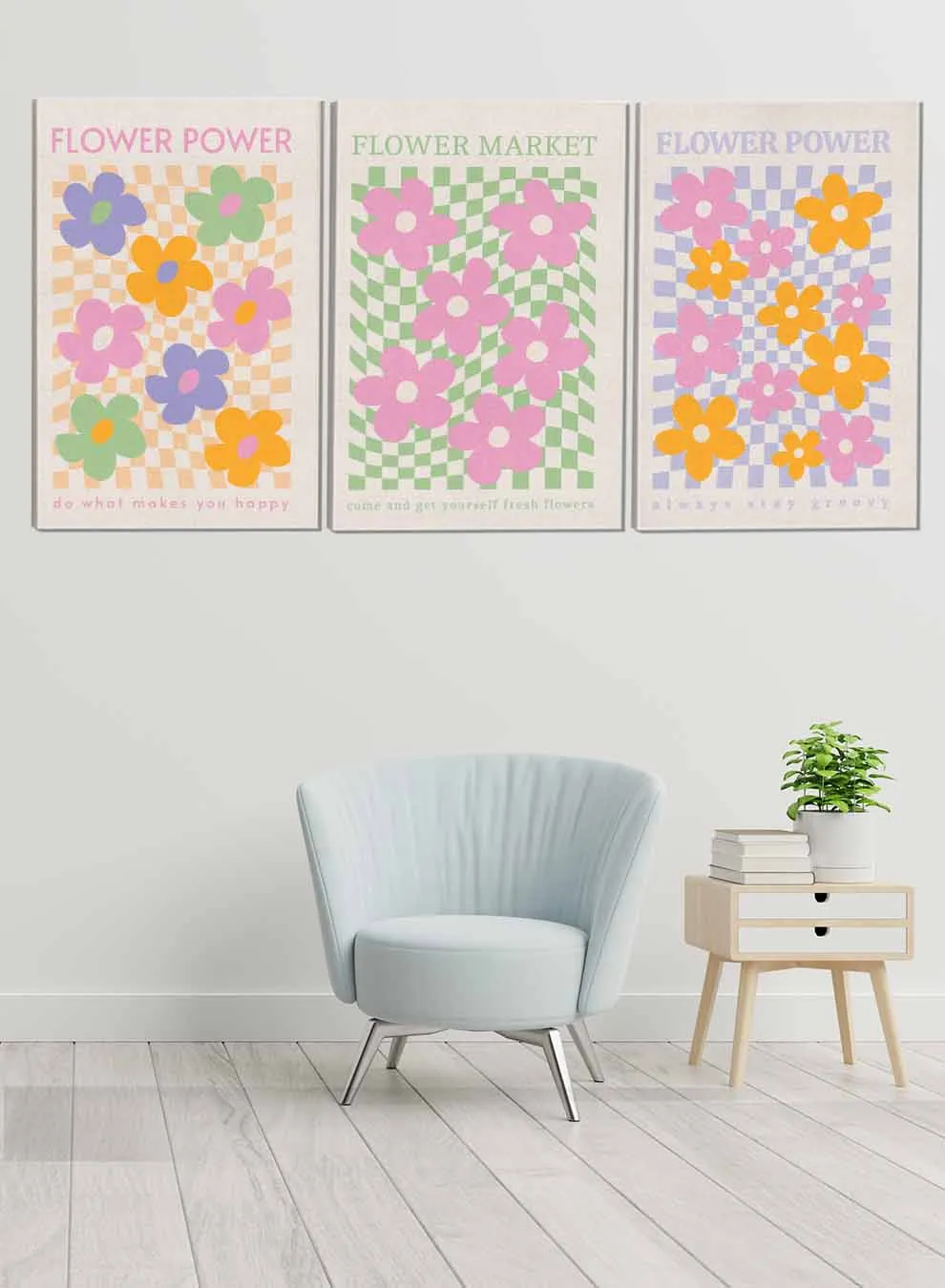 Flower Power Abstract Paintings(set of 3)