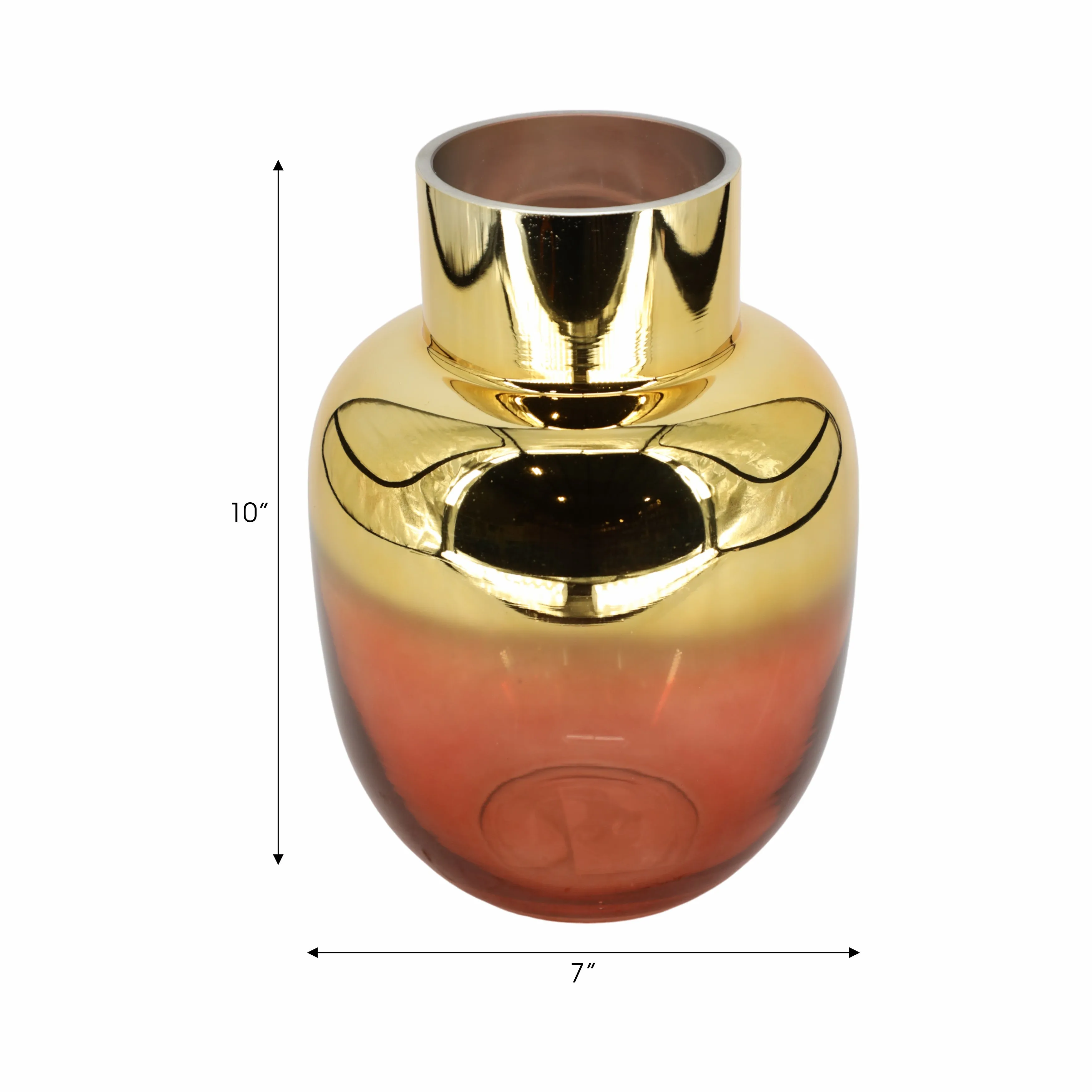 GLASS 10"H METALLIC VASE, PINK/GOLD