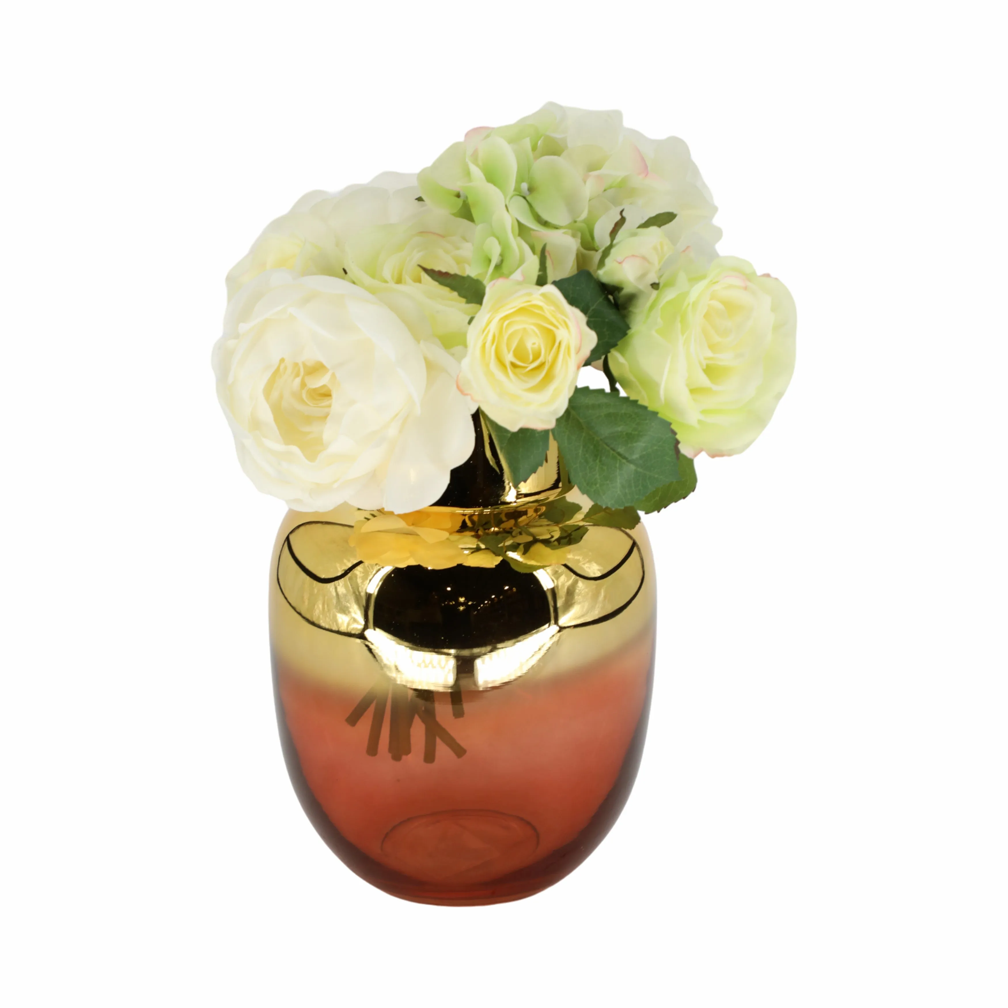 GLASS 10"H METALLIC VASE, PINK/GOLD