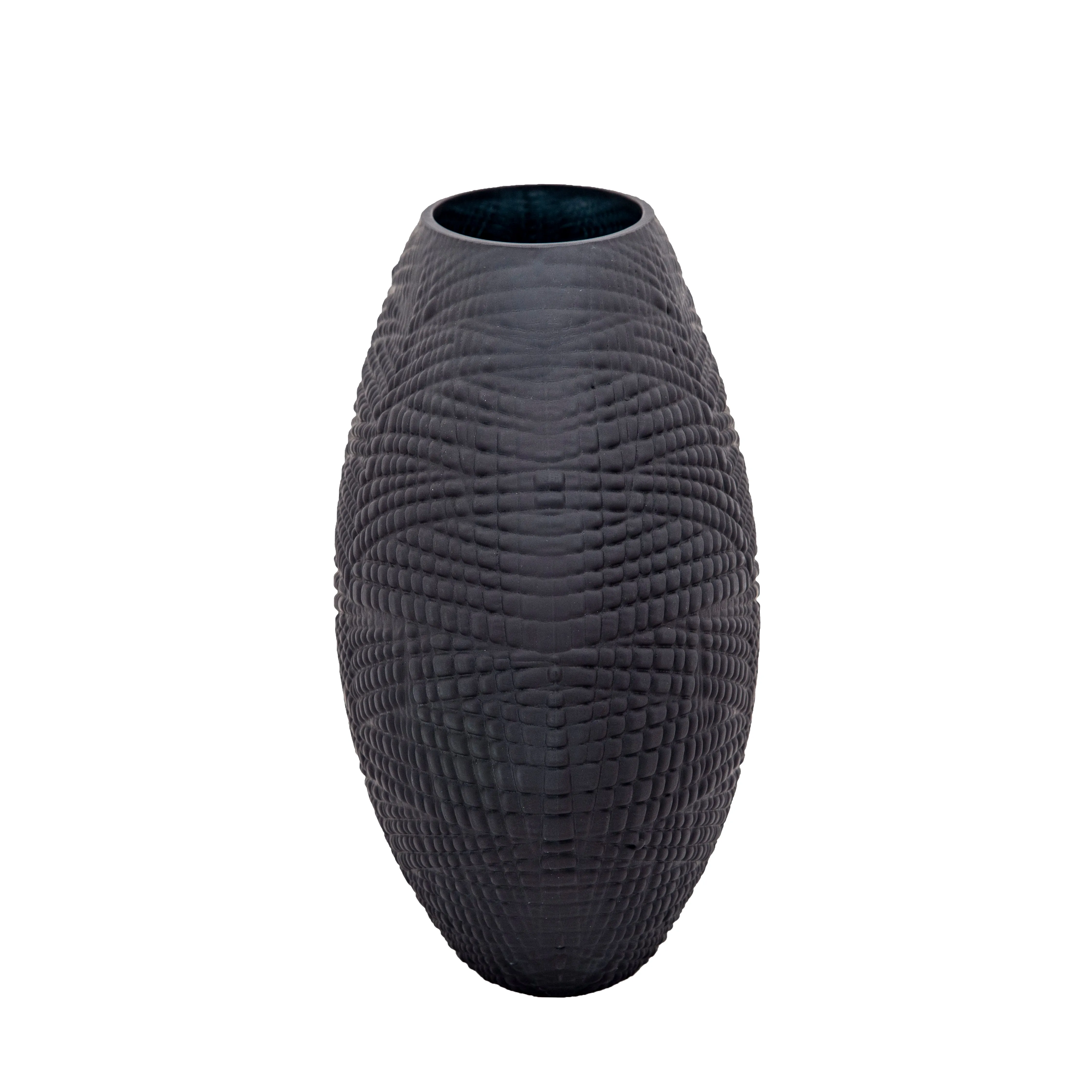 GLASS 10"H TEXTURED VASE, BLACK
