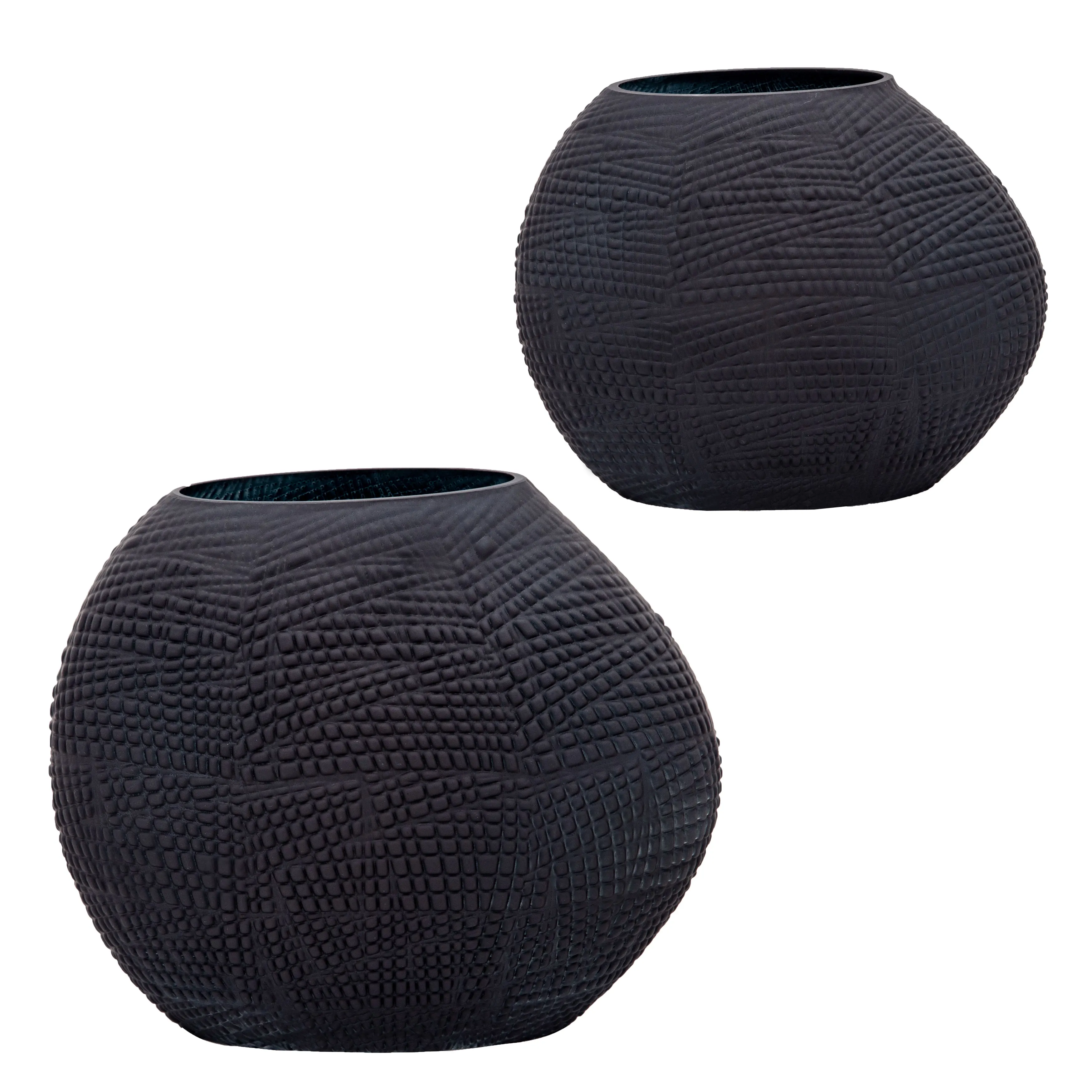 GLASS 10"H TEXTURED VASE, BLACK