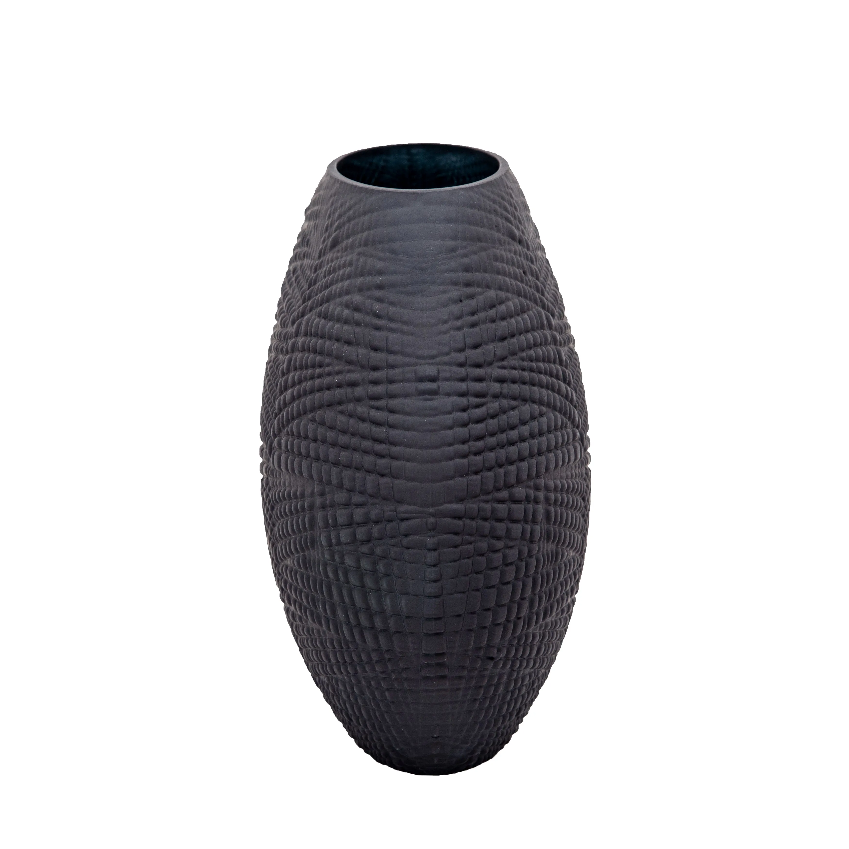 GLASS 10"H TEXTURED VASE, BLACK