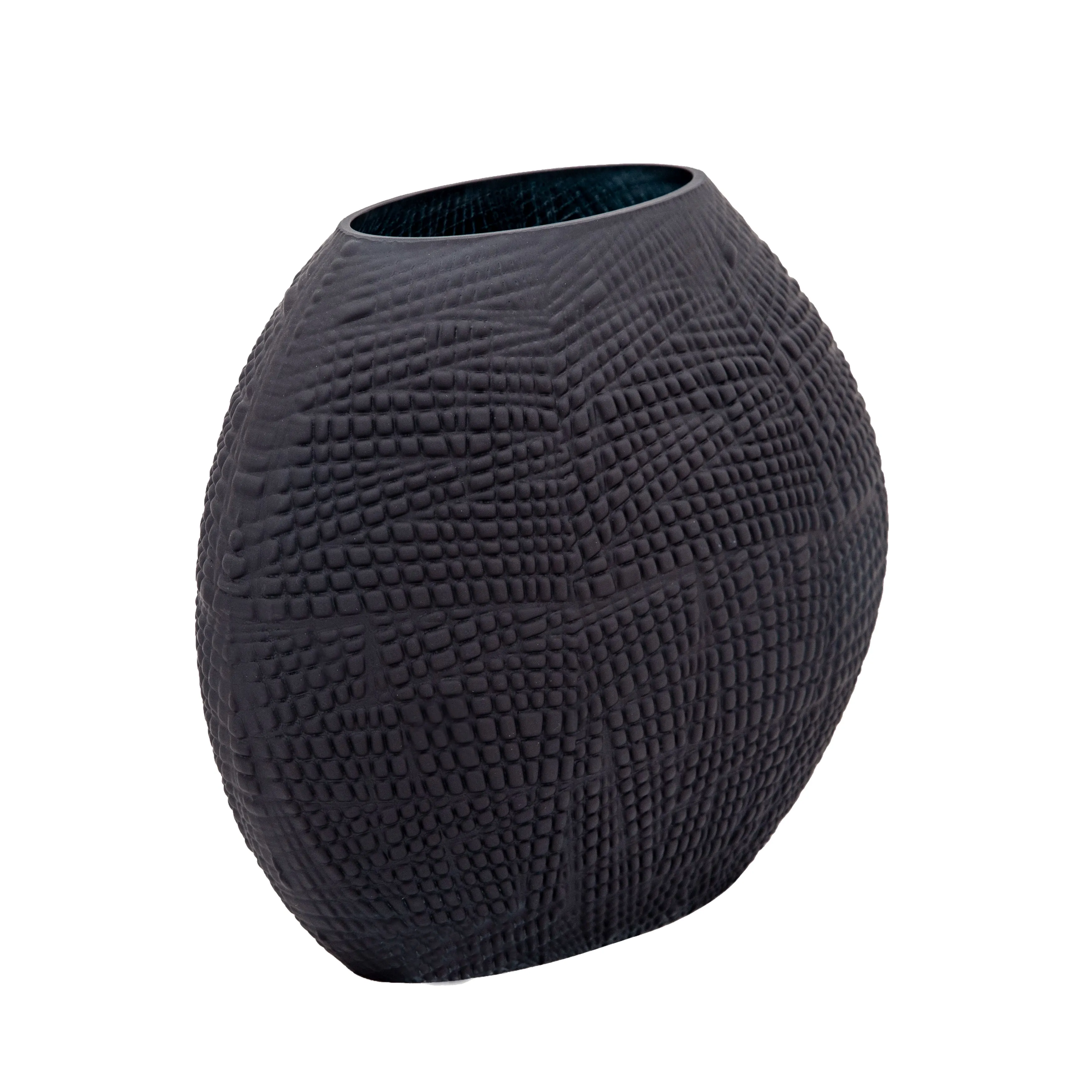 GLASS 10"H TEXTURED VASE, BLACK
