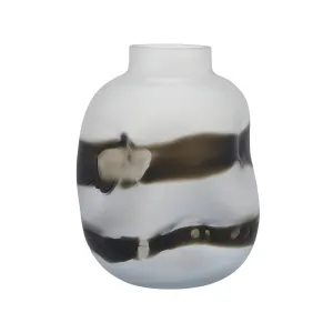 GLASS, 11''H, DENTED VASE, GRAY