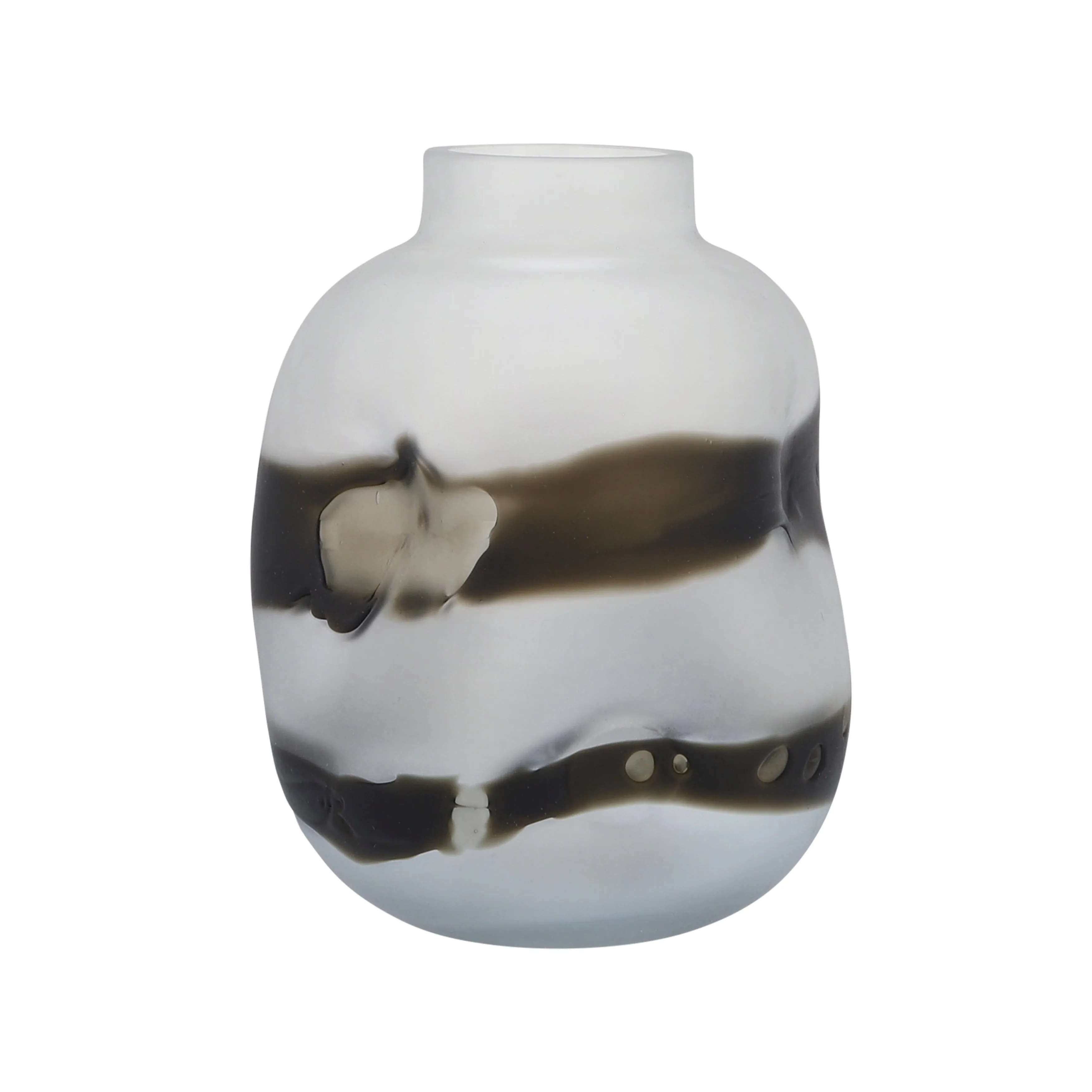 GLASS, 11''H, DENTED VASE, GRAY