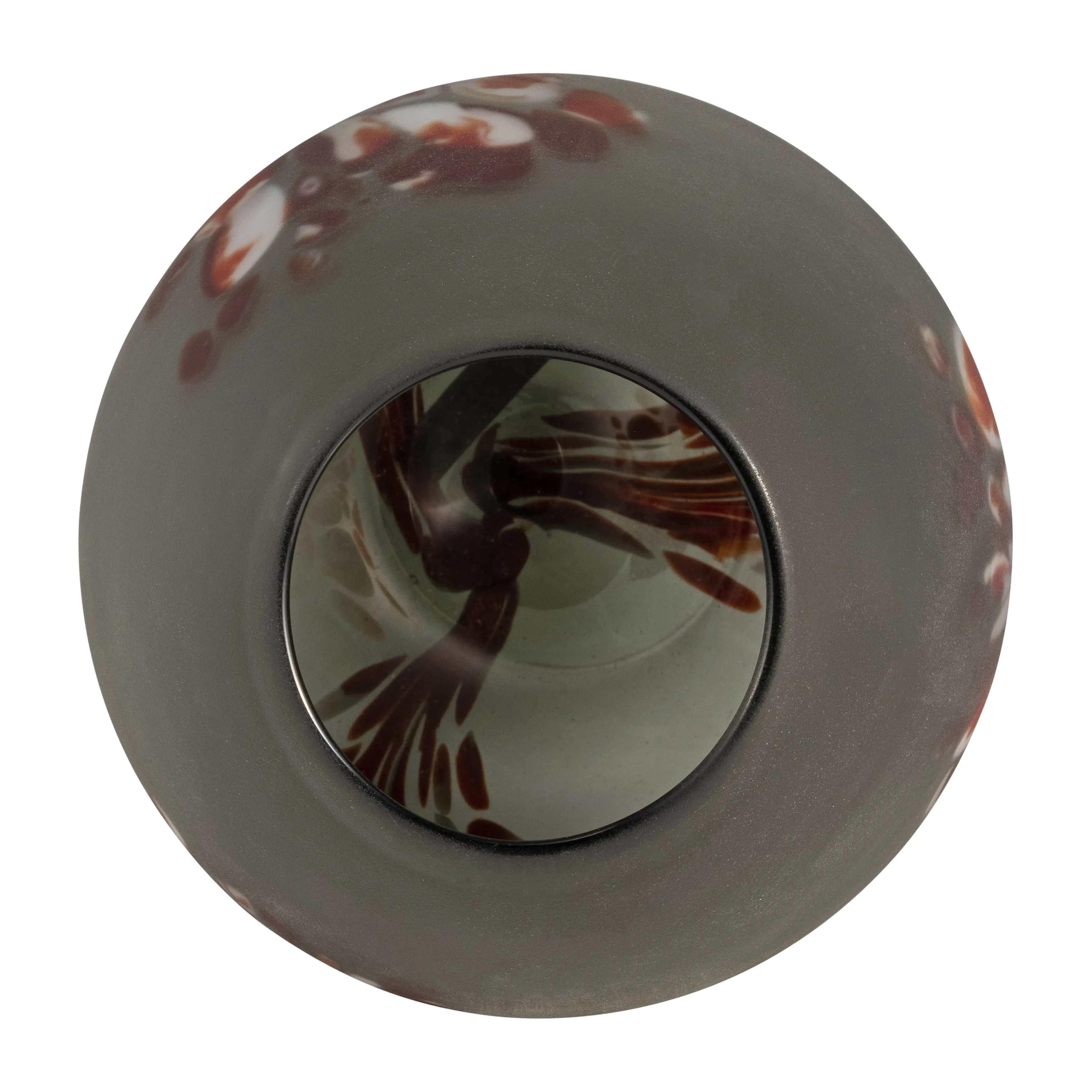 GLASS, 12''H, FROSTED VASE WITH RED DETAIL-GRAY