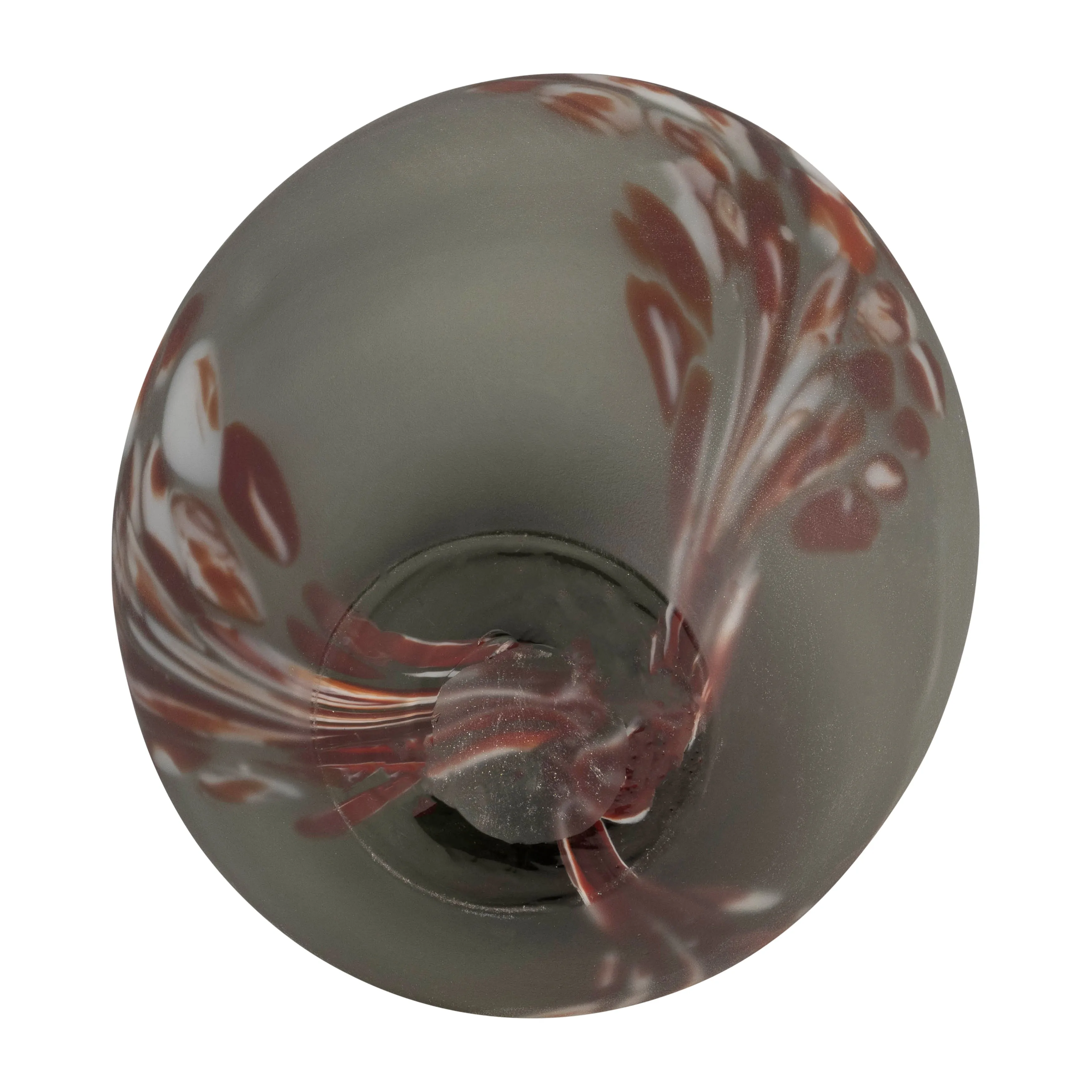 GLASS, 12''H, FROSTED VASE WITH RED DETAIL-GRAY