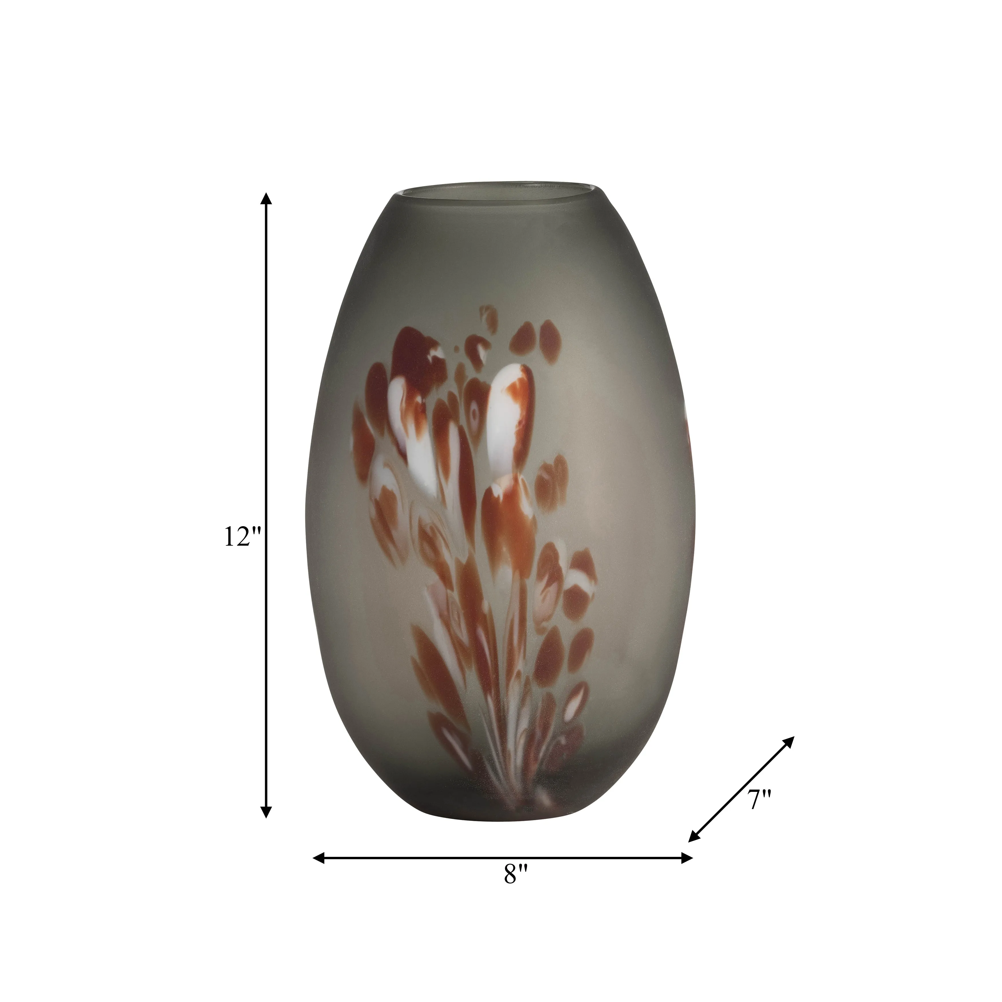 GLASS, 12''H, FROSTED VASE WITH RED DETAIL-GRAY