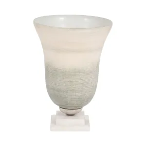 GLASS, 12" VASE ON MARBLE BASE, SAGE/IVORY KD